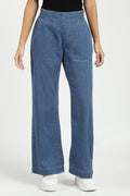 Blue Solid Cotton Blend Lower