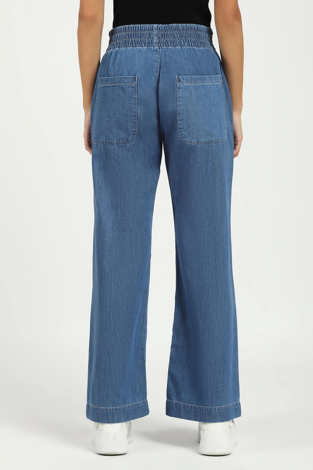 Blue Solid Cotton Blend Lower