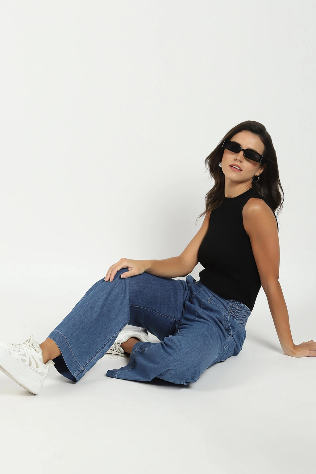 Blue Solid Cotton Blend Lower