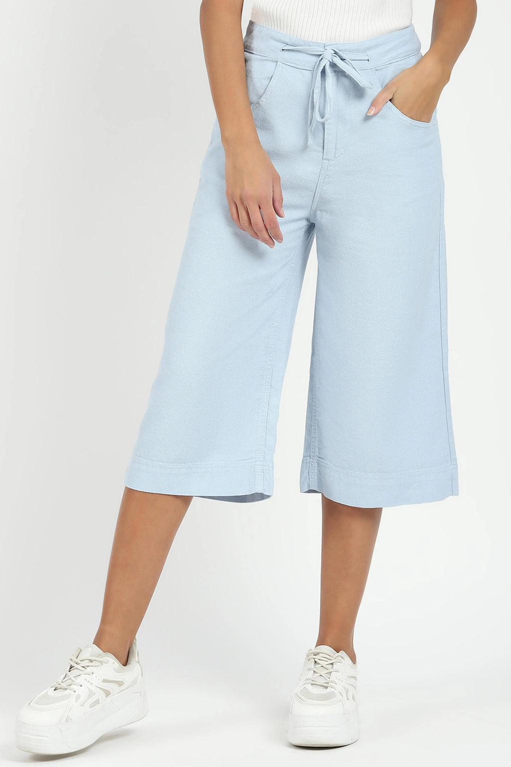 Blue Cotton Relaxed Fit Culottes