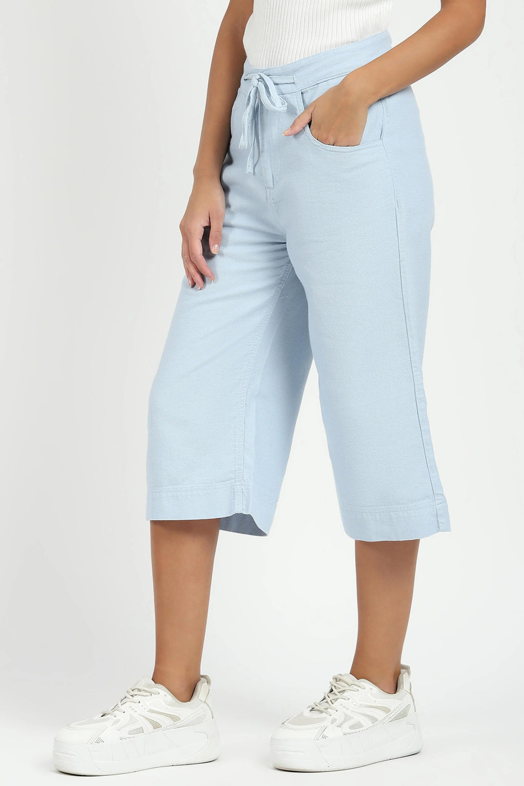 Blue Cotton Relaxed Fit Culottes