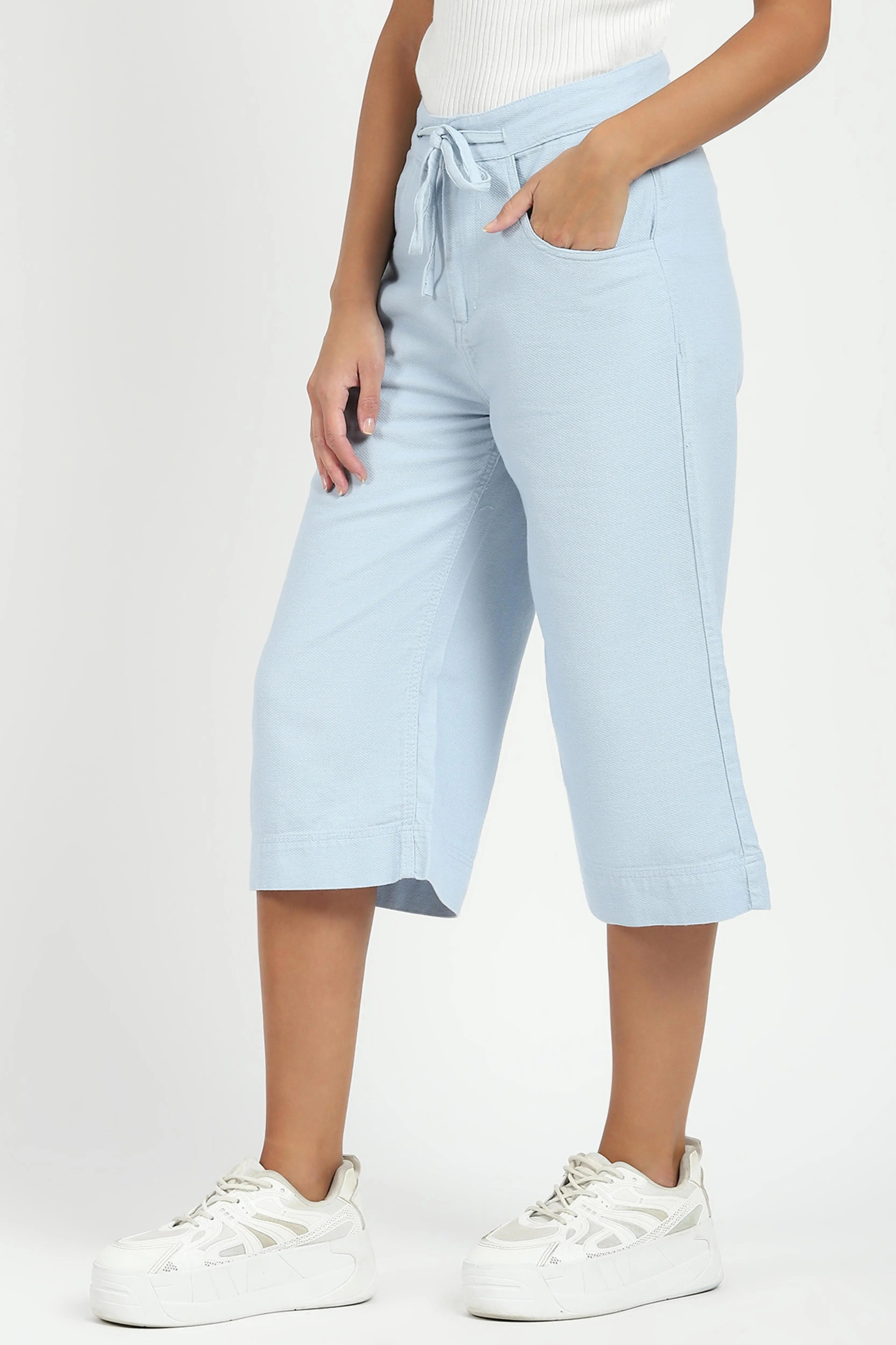 Blue Cotton Relaxed Fit Culottes