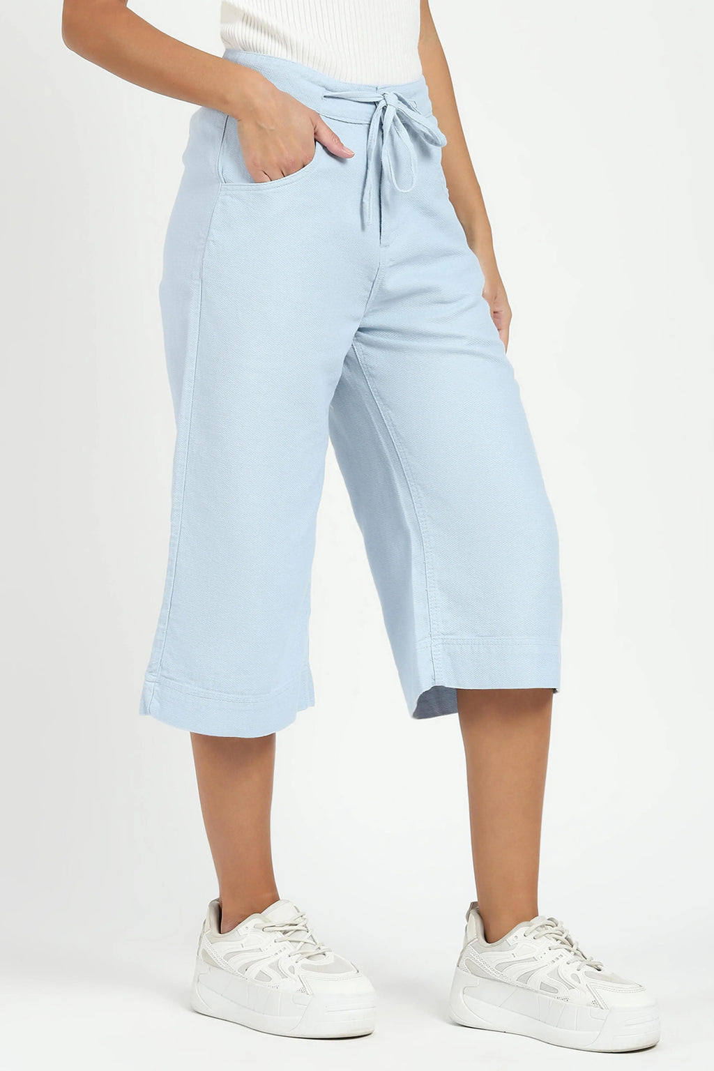 Blue Cotton Relaxed Fit Culottes