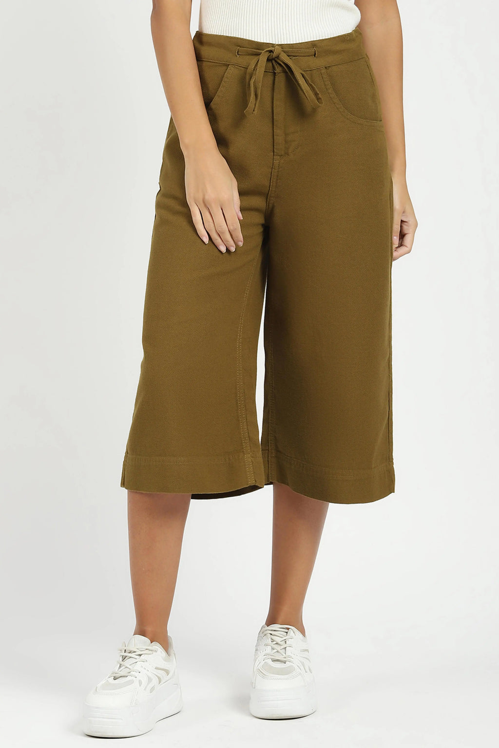 Olive Cotton Relaxed Fit Culottes
