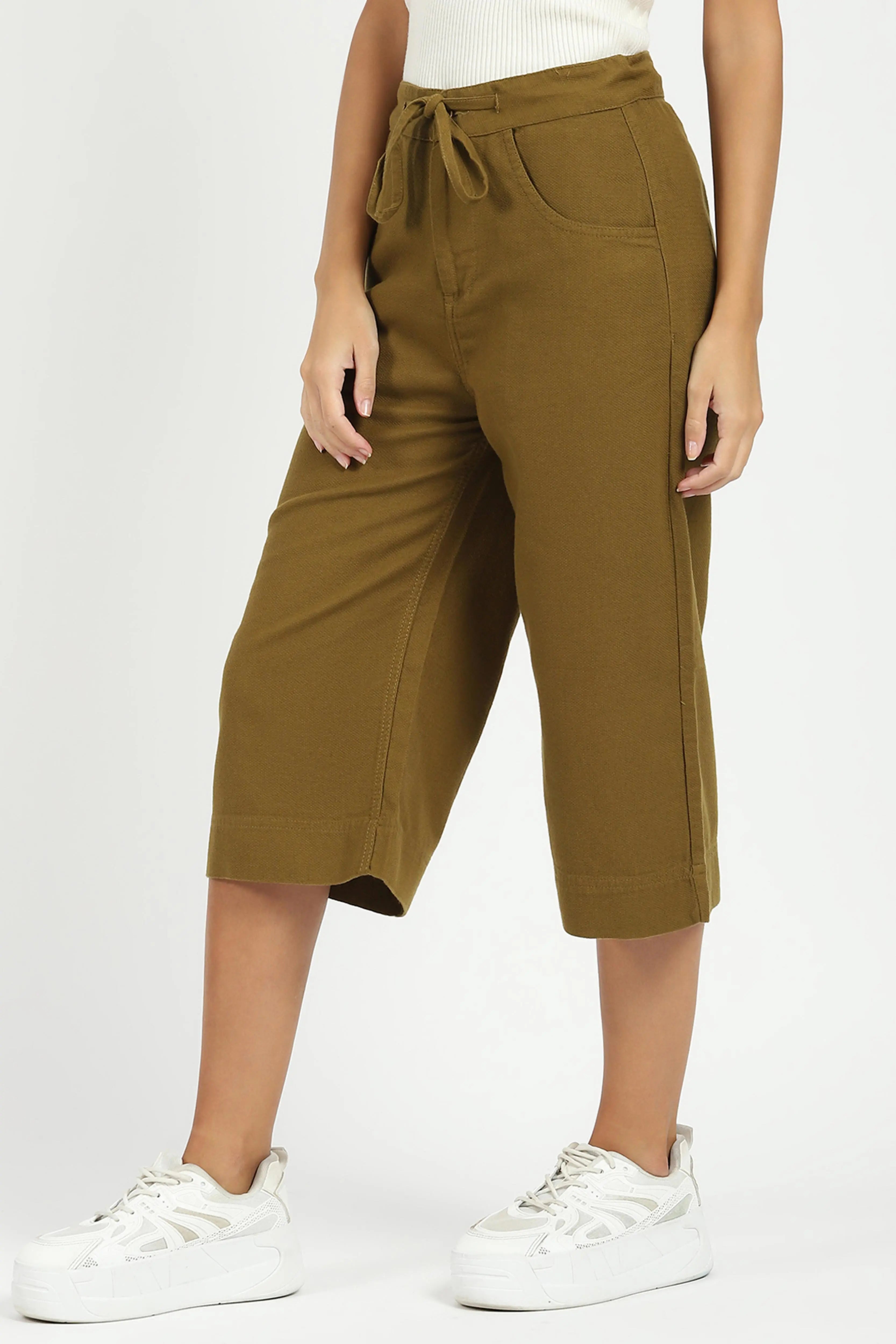 Olive Cotton Relaxed Fit Culottes