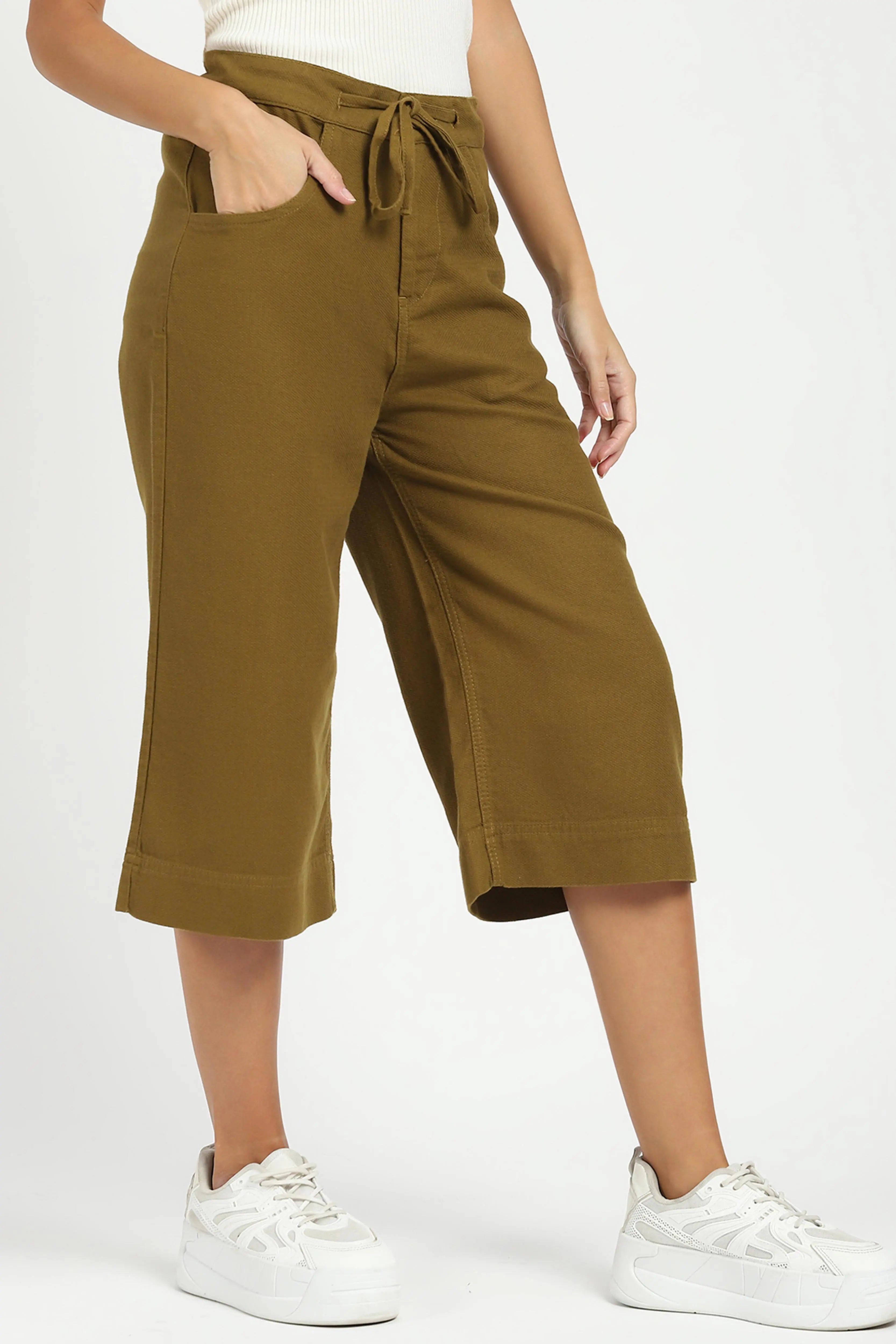 Olive Cotton Relaxed Fit Culottes