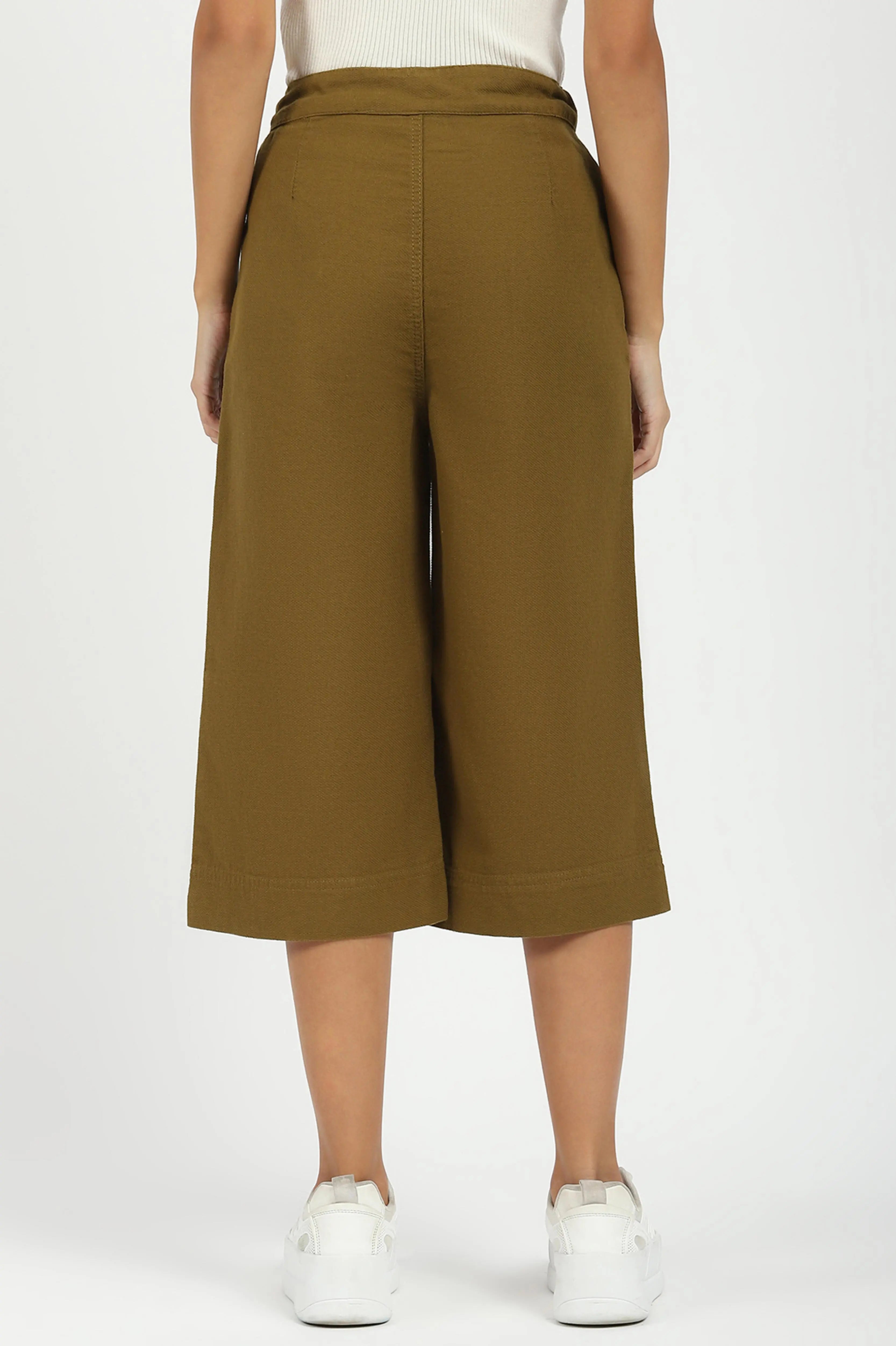 Olive Cotton Relaxed Fit Culottes