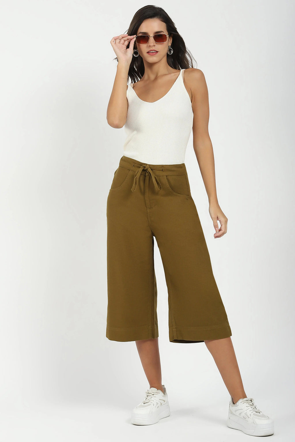 Olive Cotton Relaxed Fit Culottes