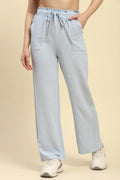 Blue Solid Cotton Linen Relaxed Lower