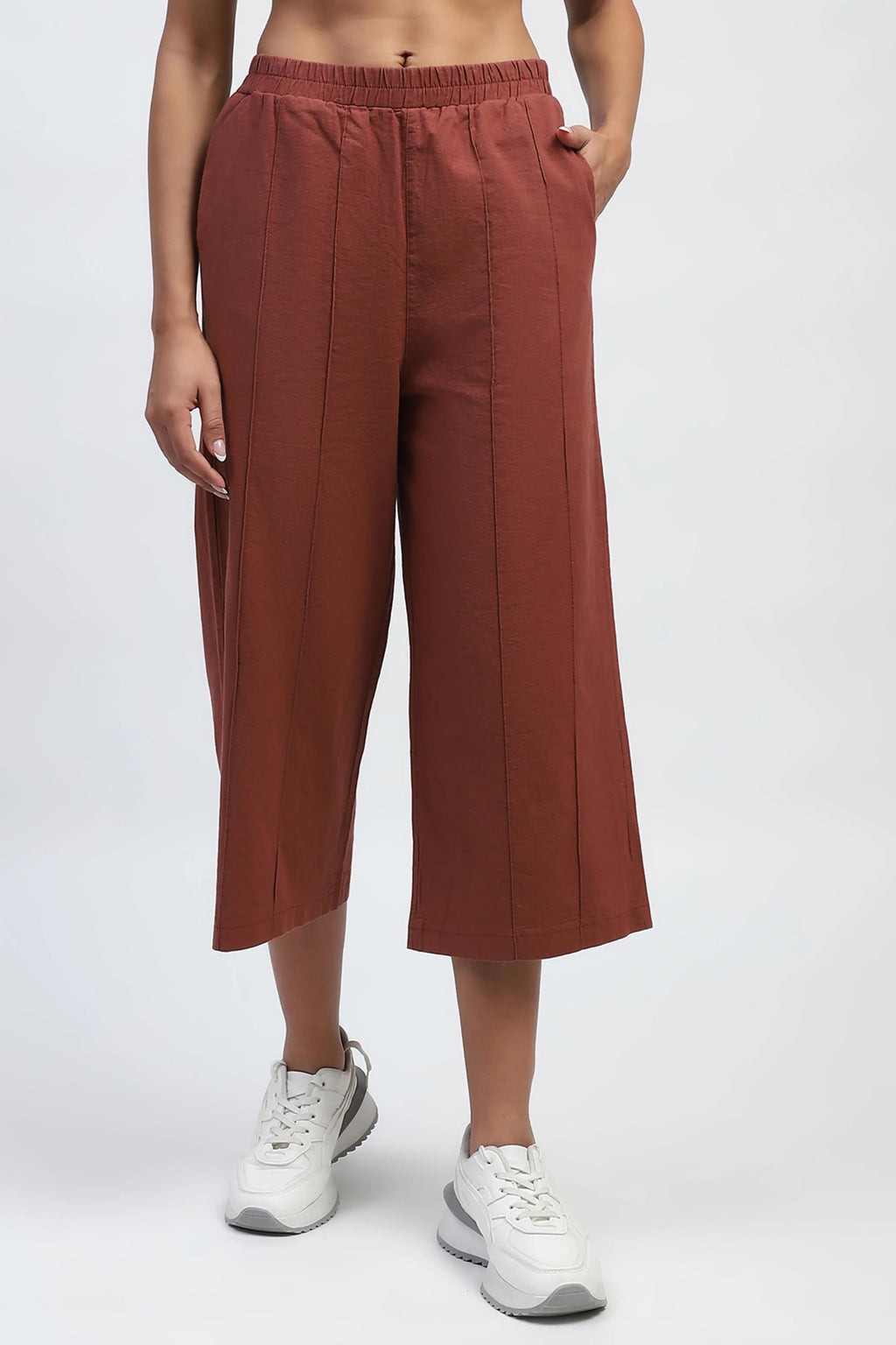 Brown Solid Cotton Relaxed Fit Lower