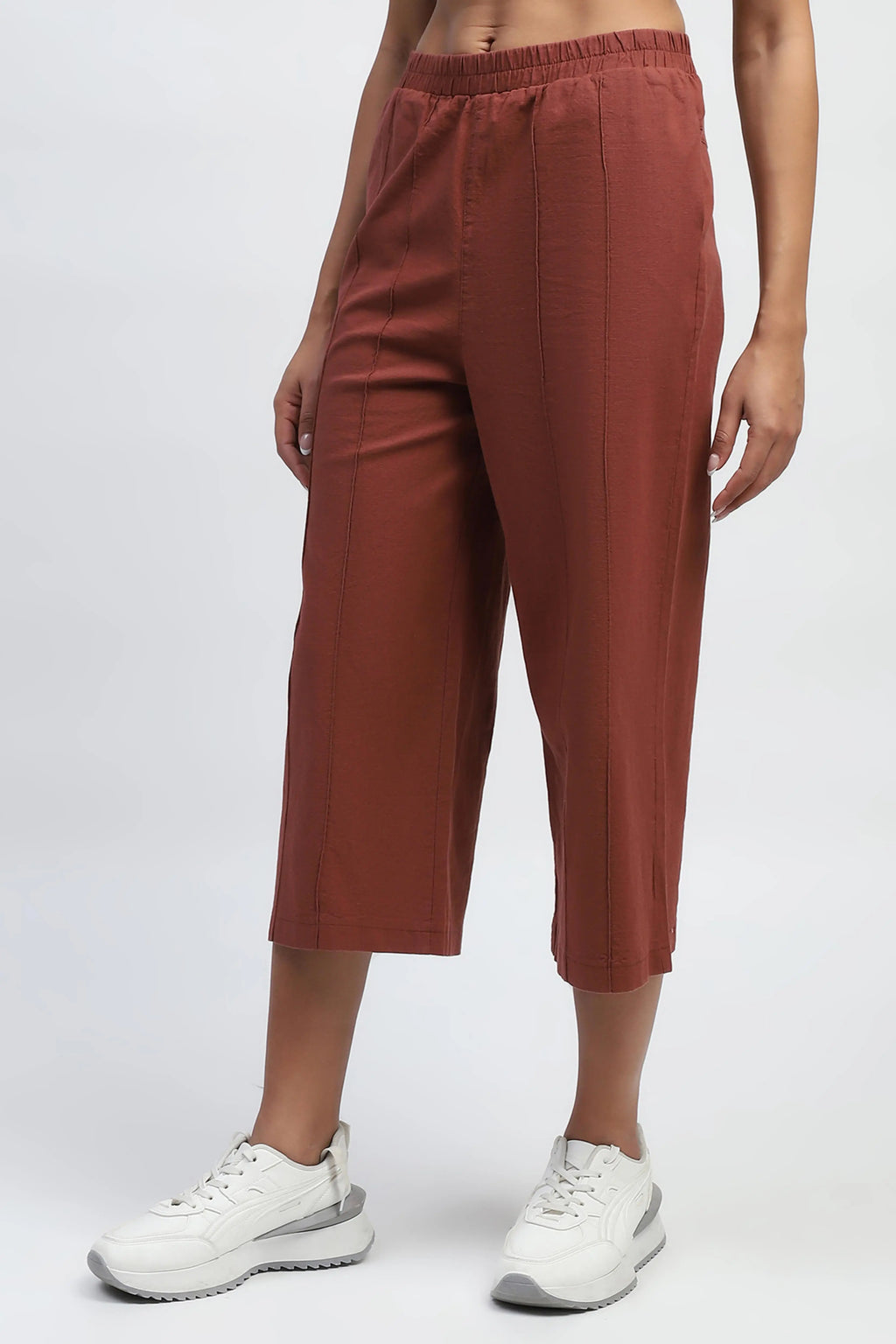 Brown Solid Cotton Relaxed Fit Lower