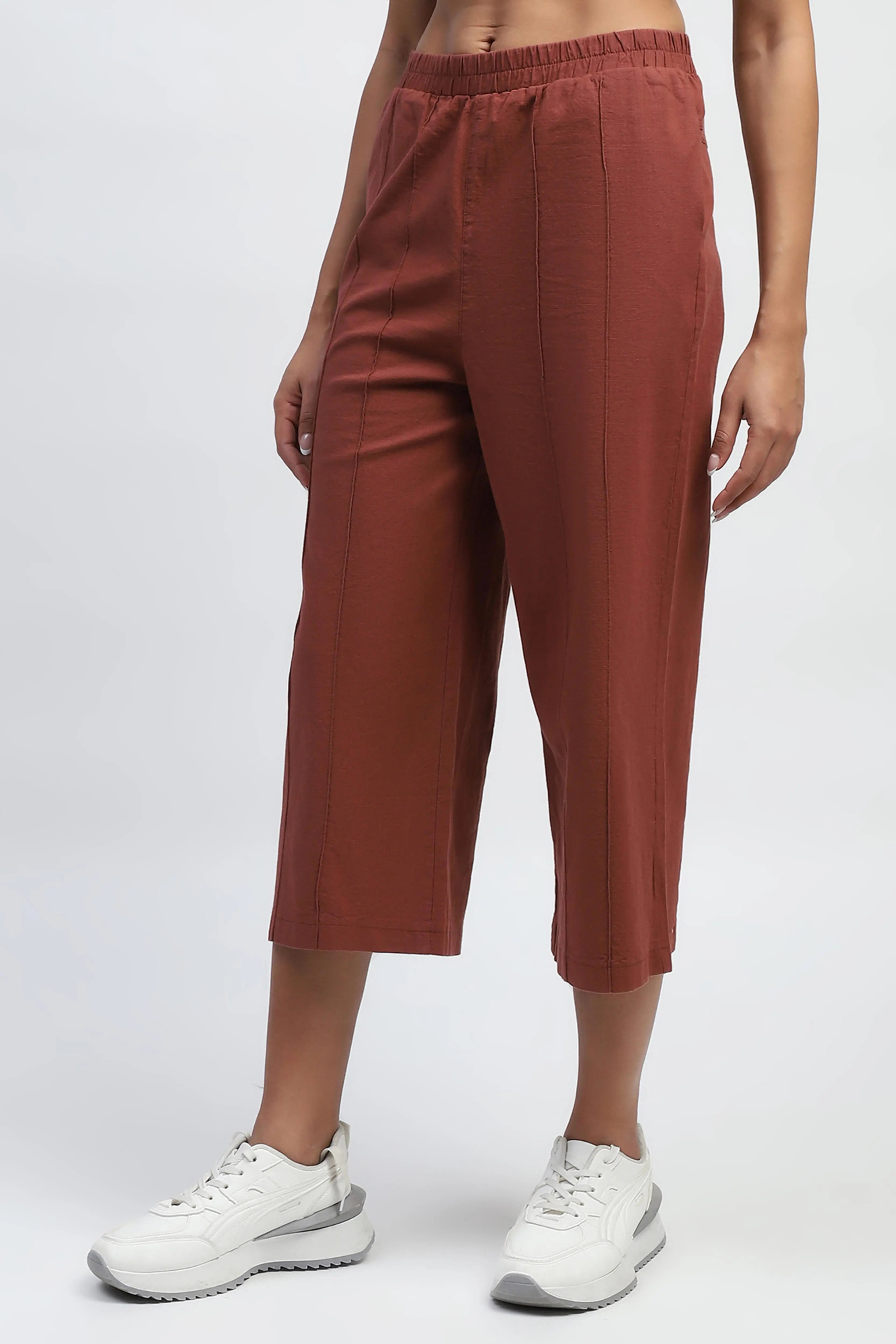 Brown Solid Cotton Relaxed Fit Lower
