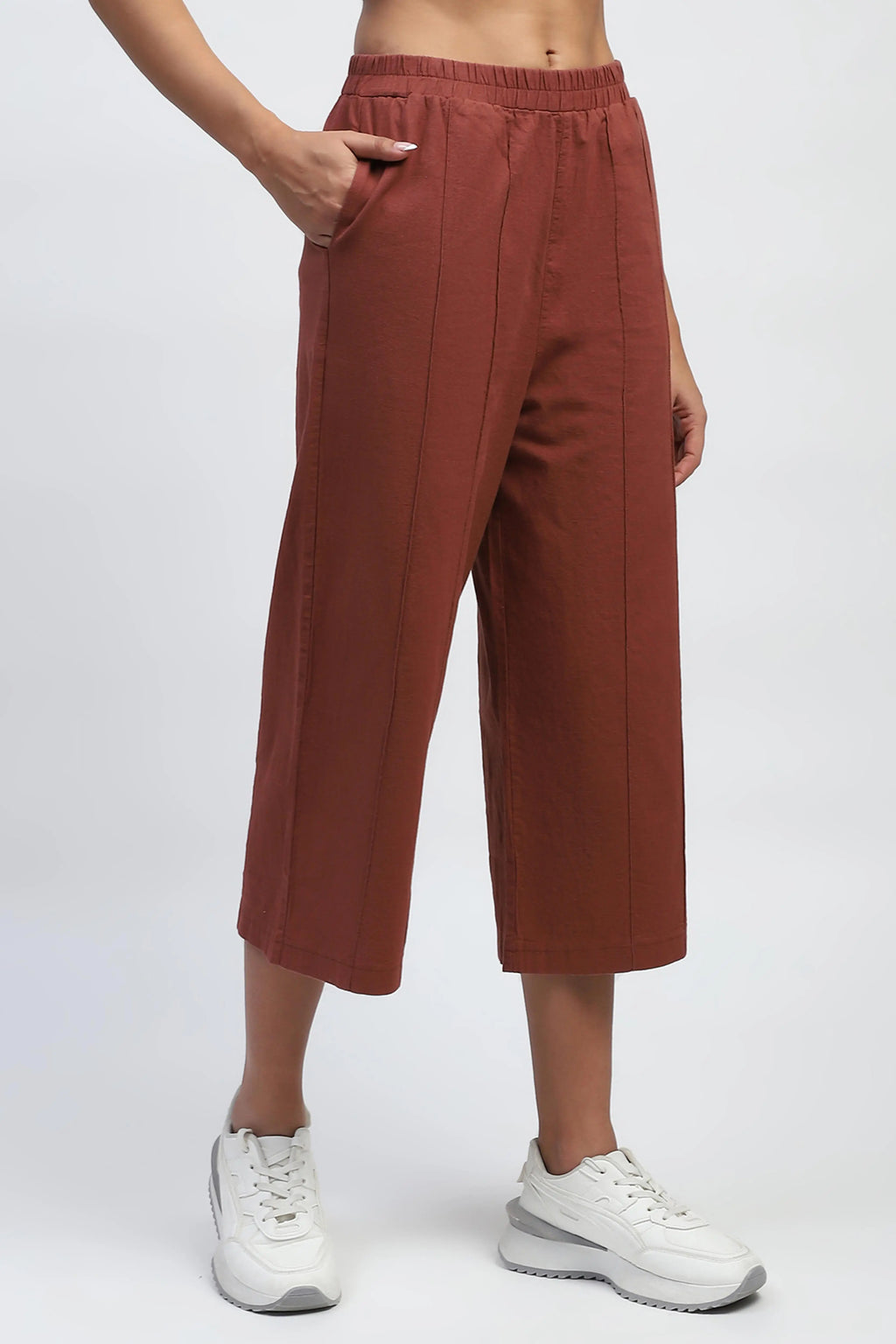Brown Solid Cotton Relaxed Fit Lower