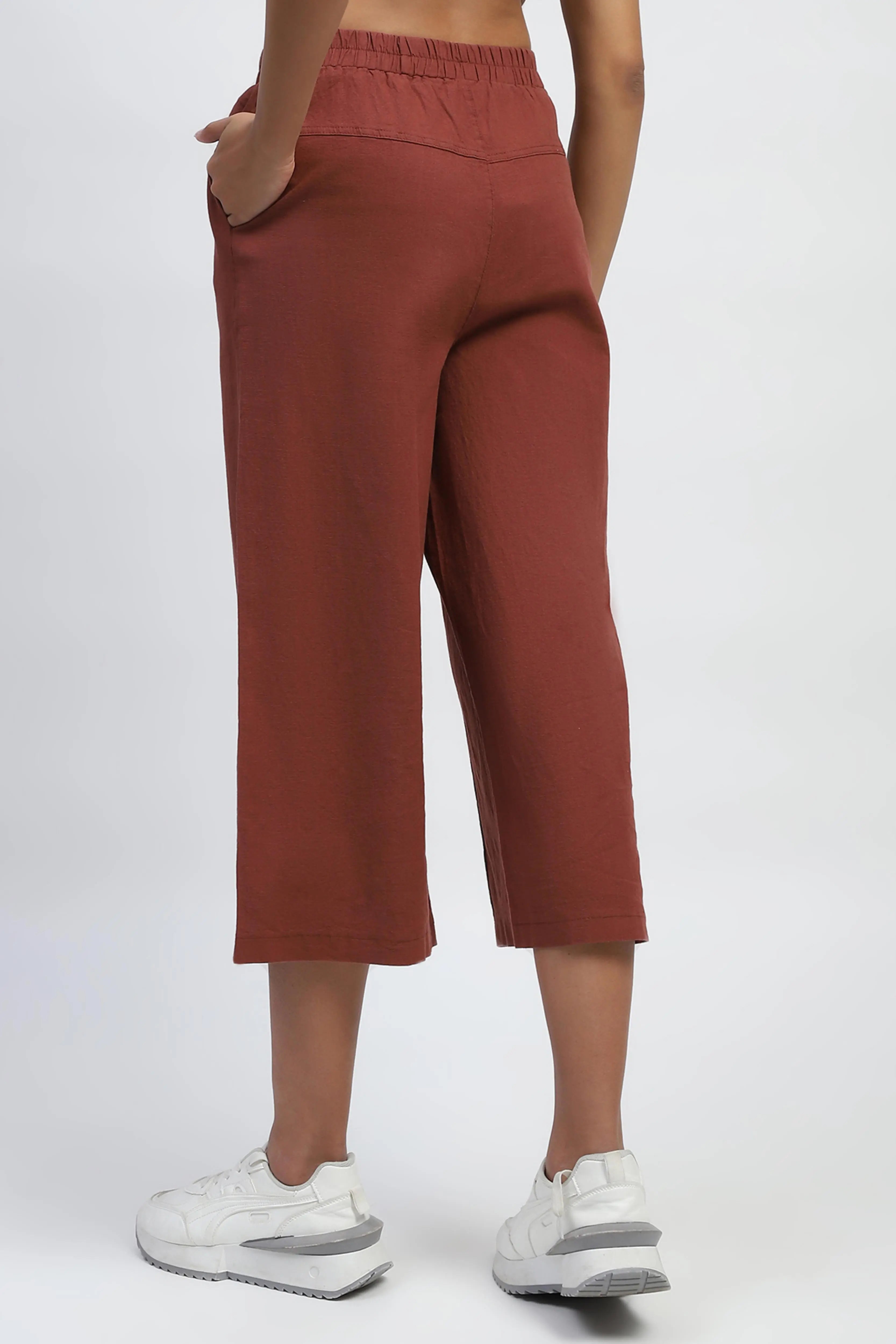 Brown Solid Cotton Relaxed Fit Lower