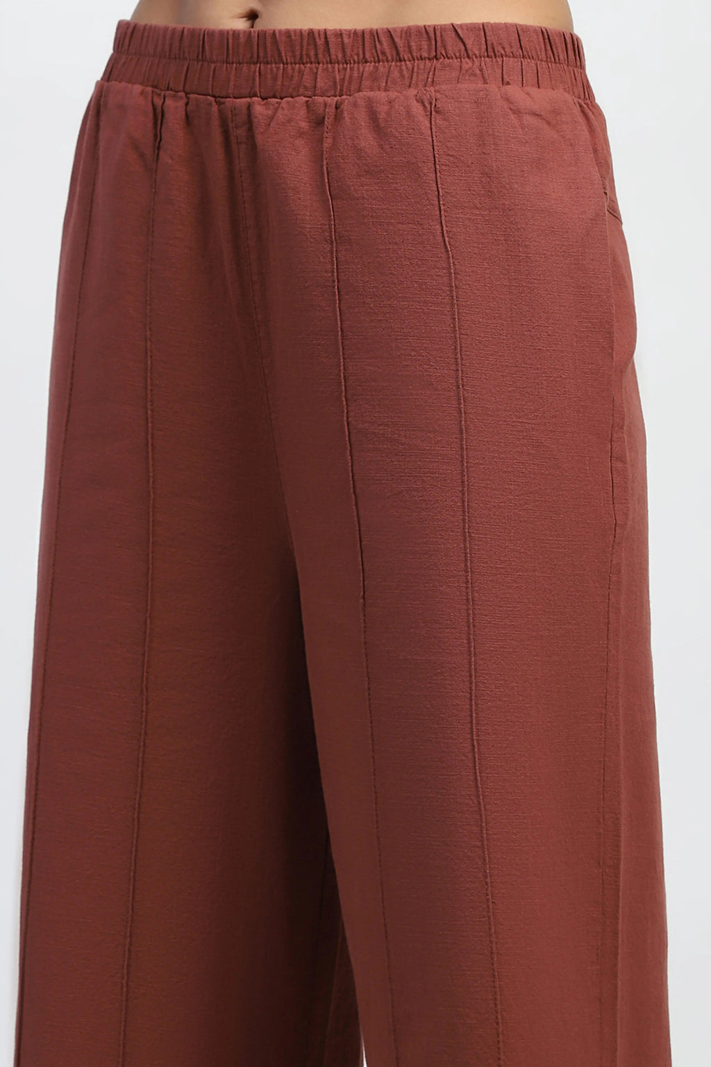 Brown Solid Cotton Relaxed Fit Lower