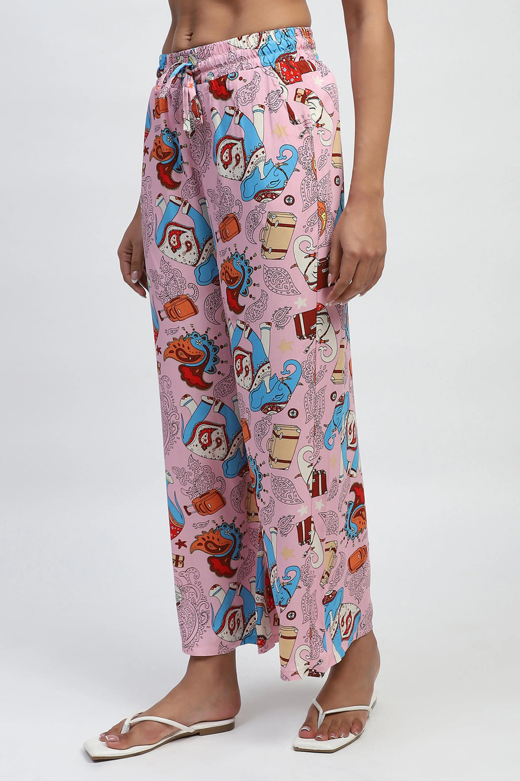 Pink Graphic Print Rayon Lower