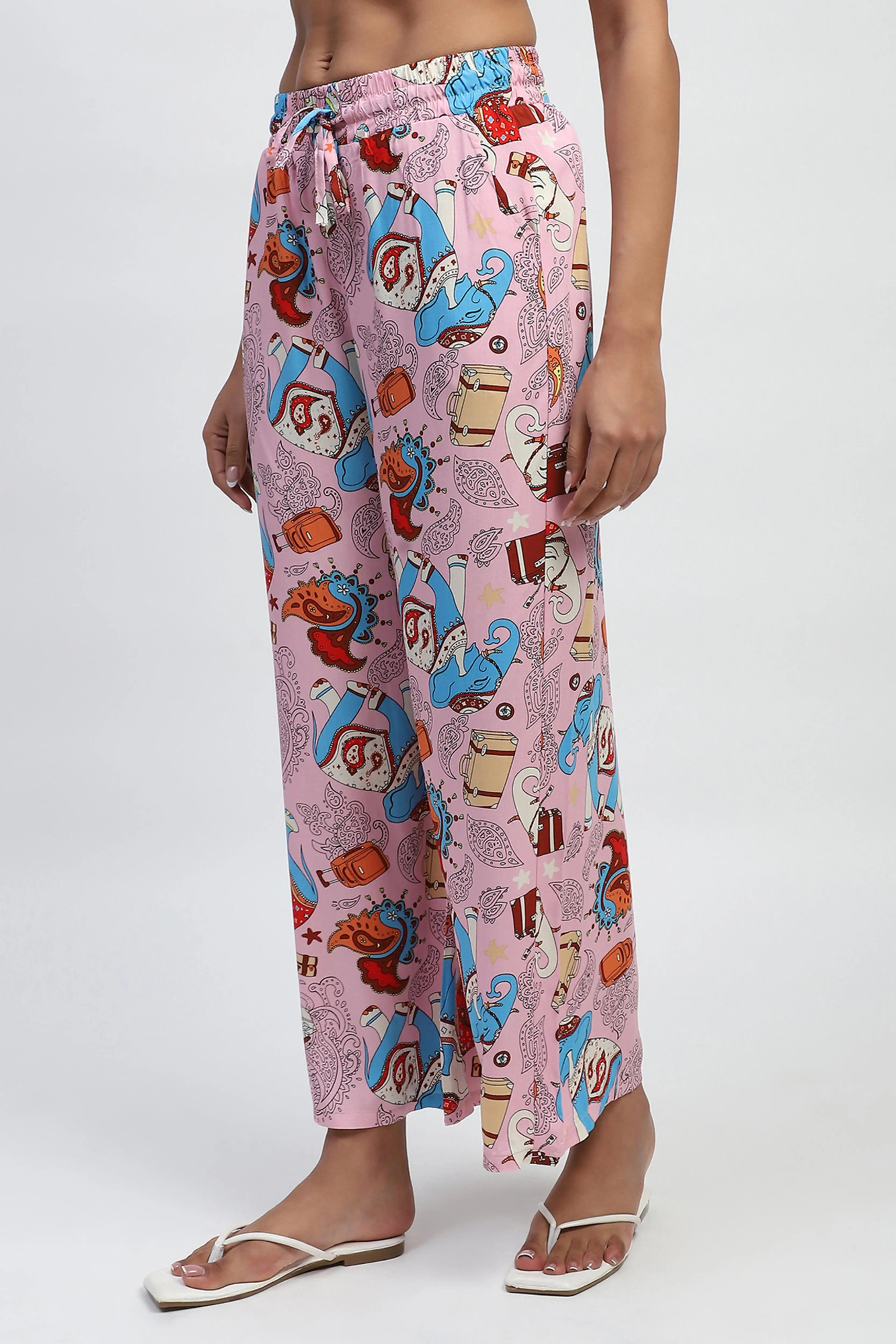 Pink Graphic Print Rayon Lower