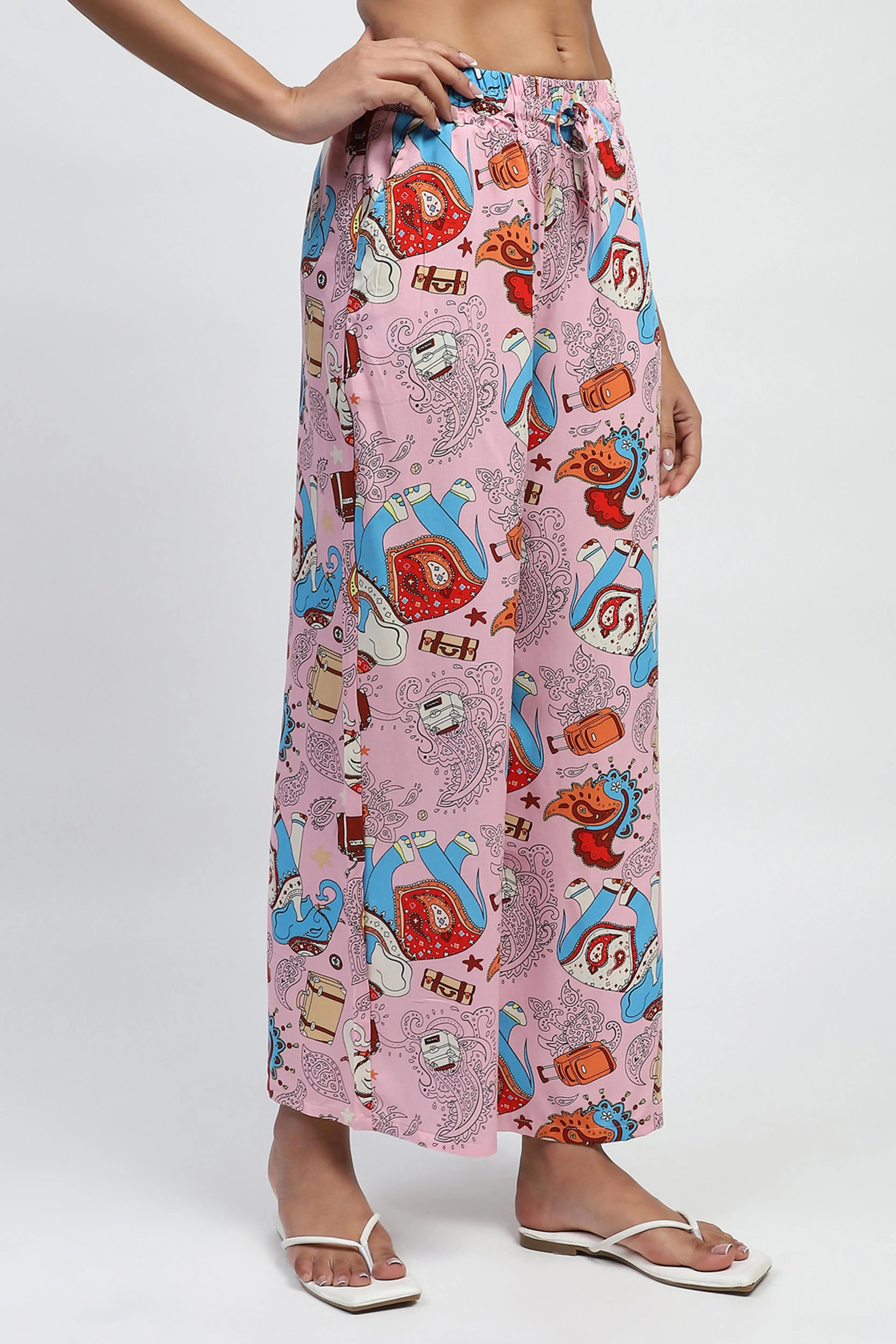 Pink Graphic Print Rayon Lower