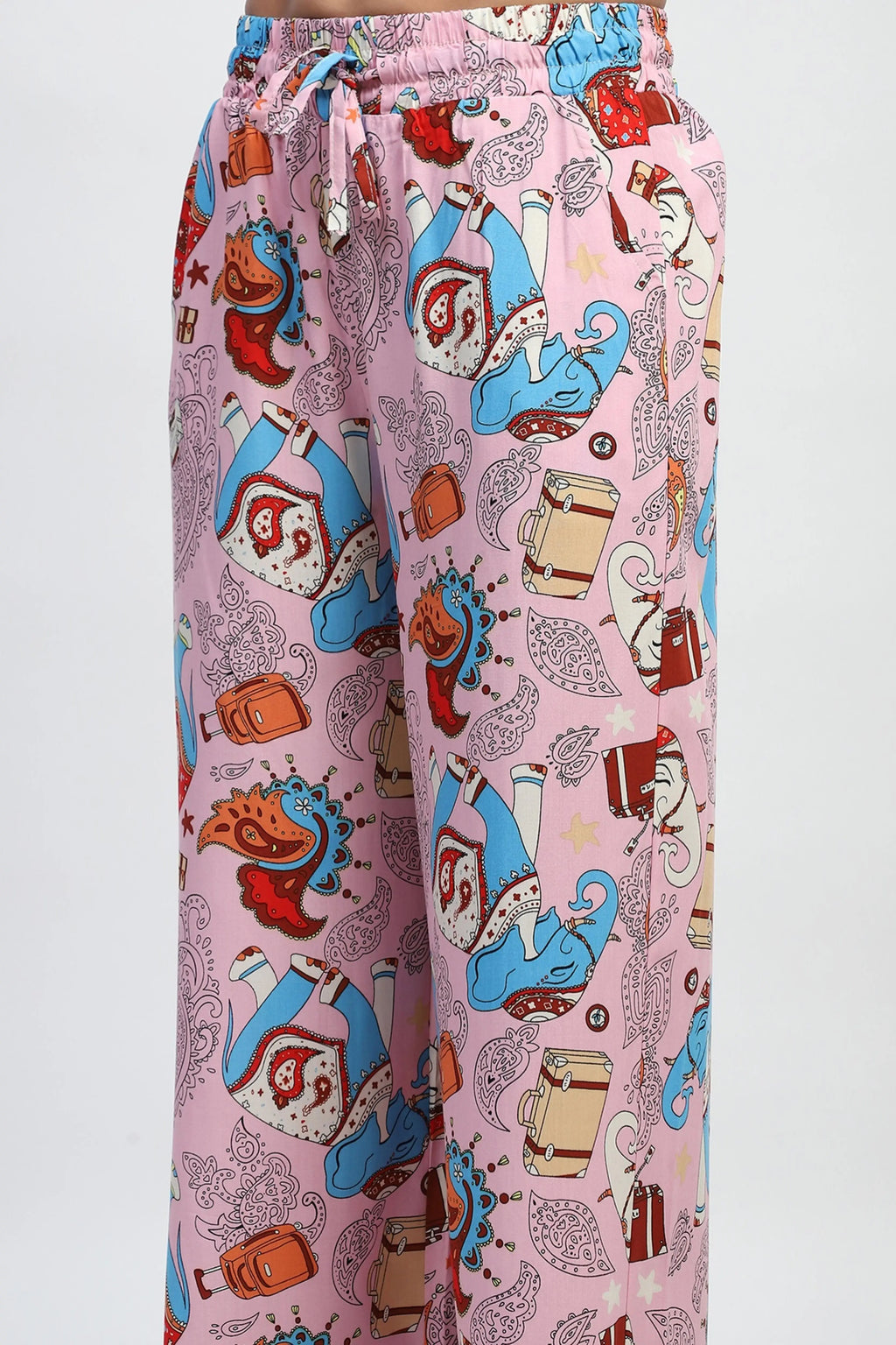 Pink Graphic Print Rayon Lower