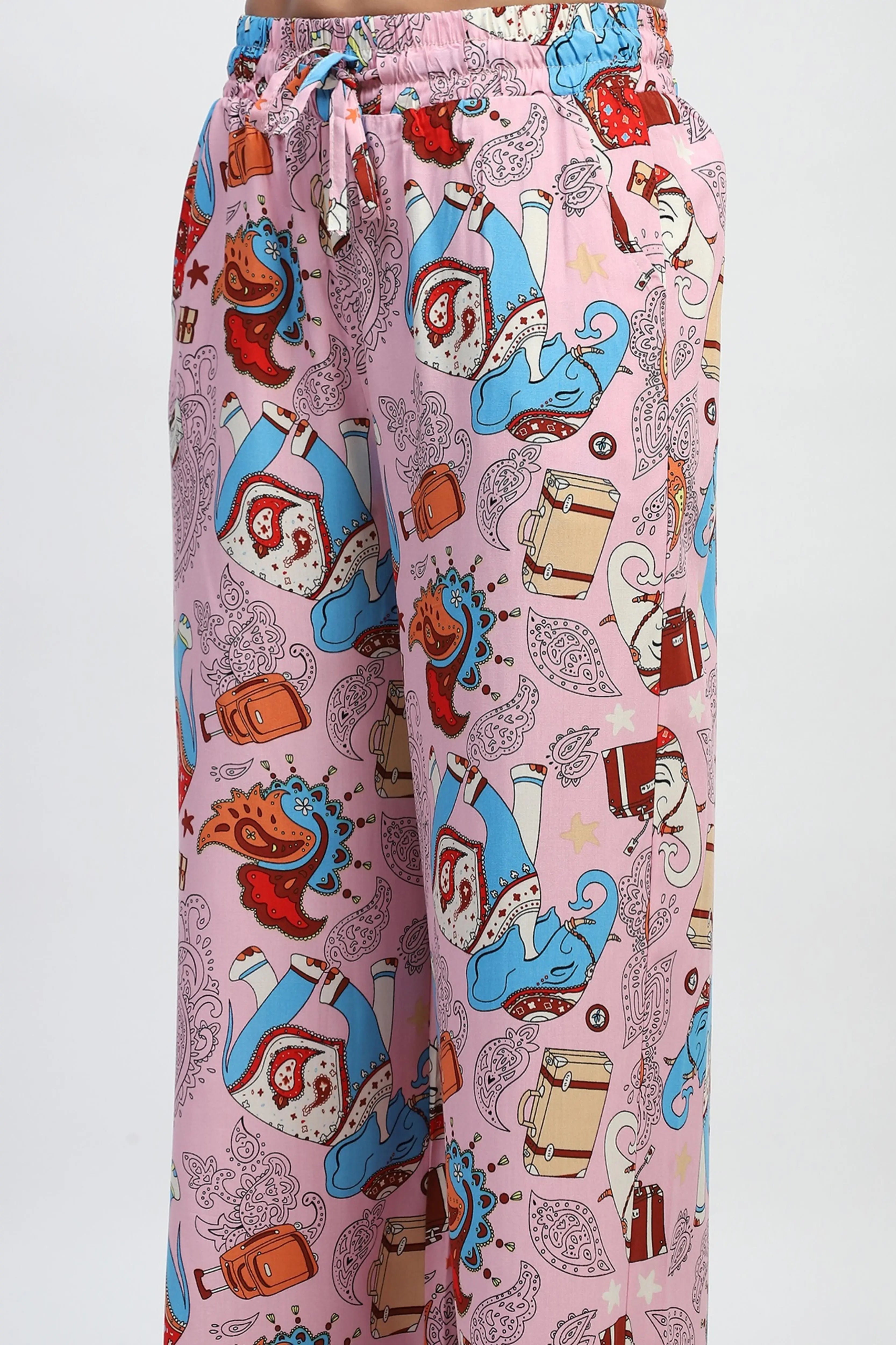 Pink Graphic Print Rayon Lower