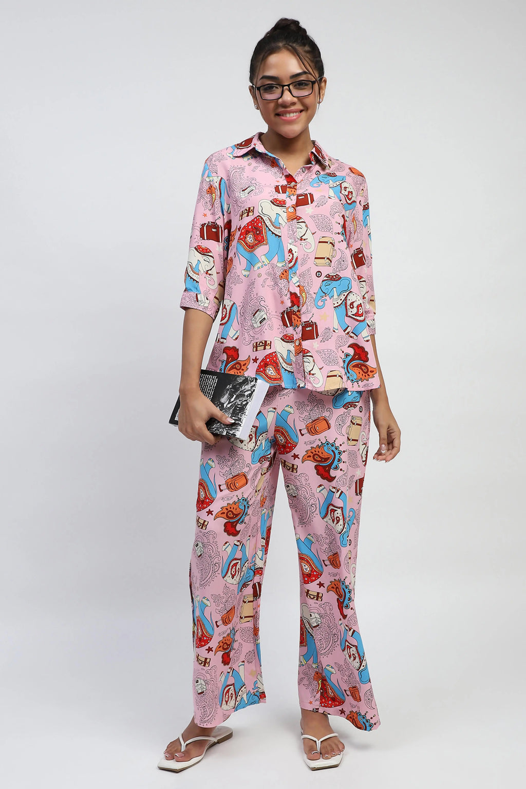 Pink Graphic Print Rayon Lower
