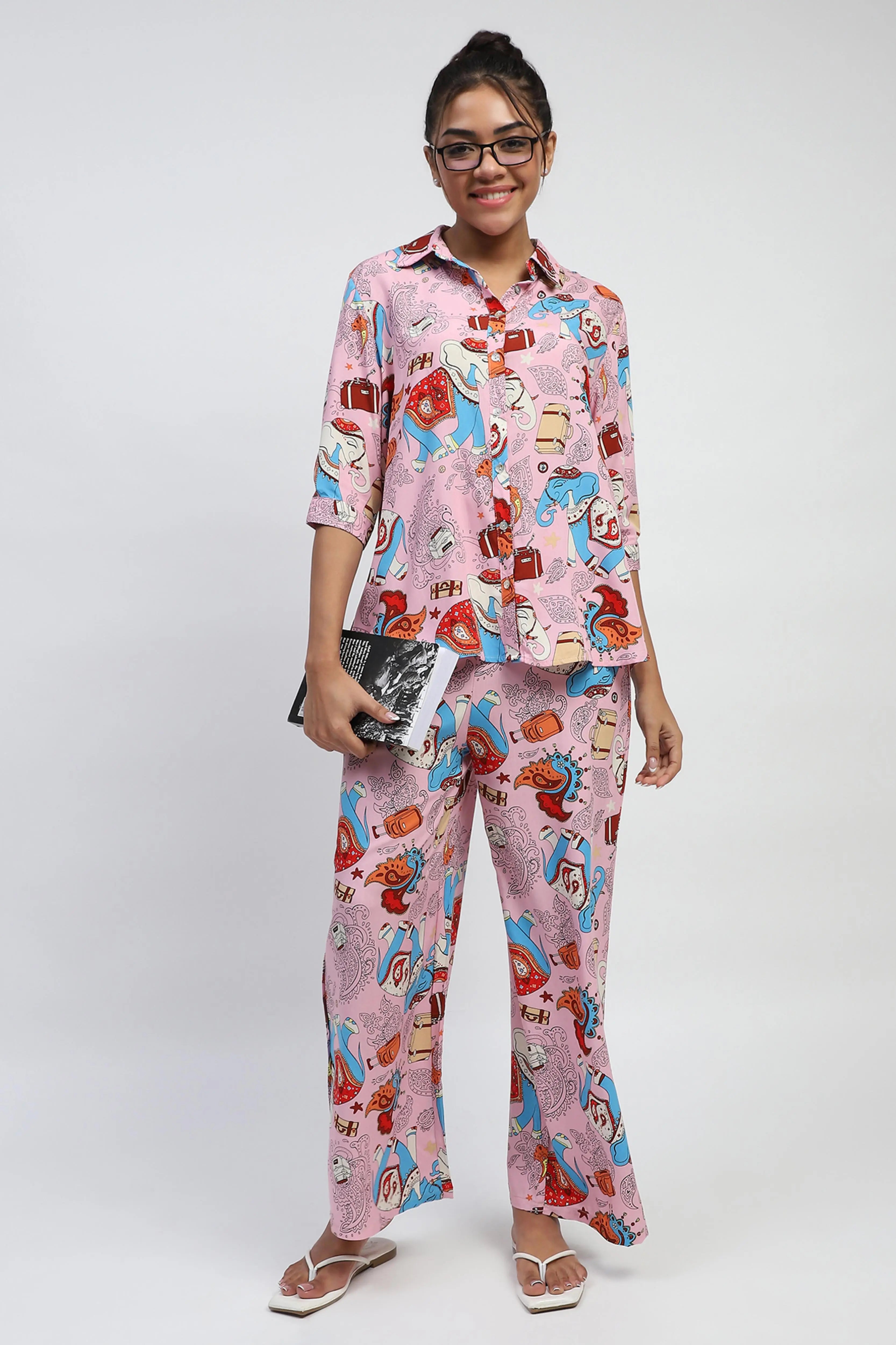 Pink Graphic Print Rayon Lower