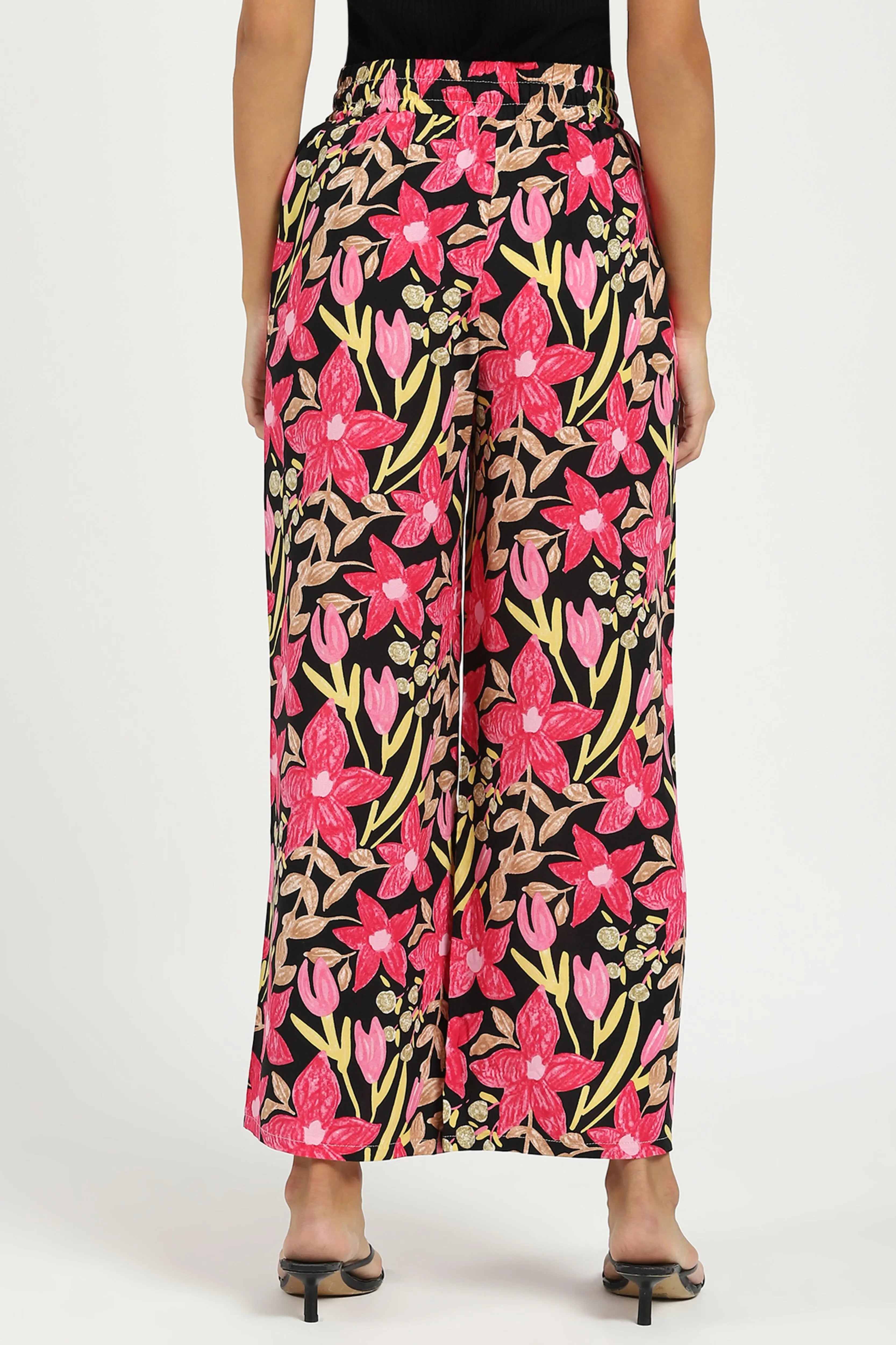 Black & Pink Printed Rayon Lower