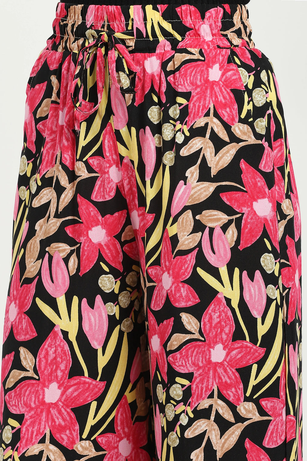 Black & Pink Printed Rayon Lower