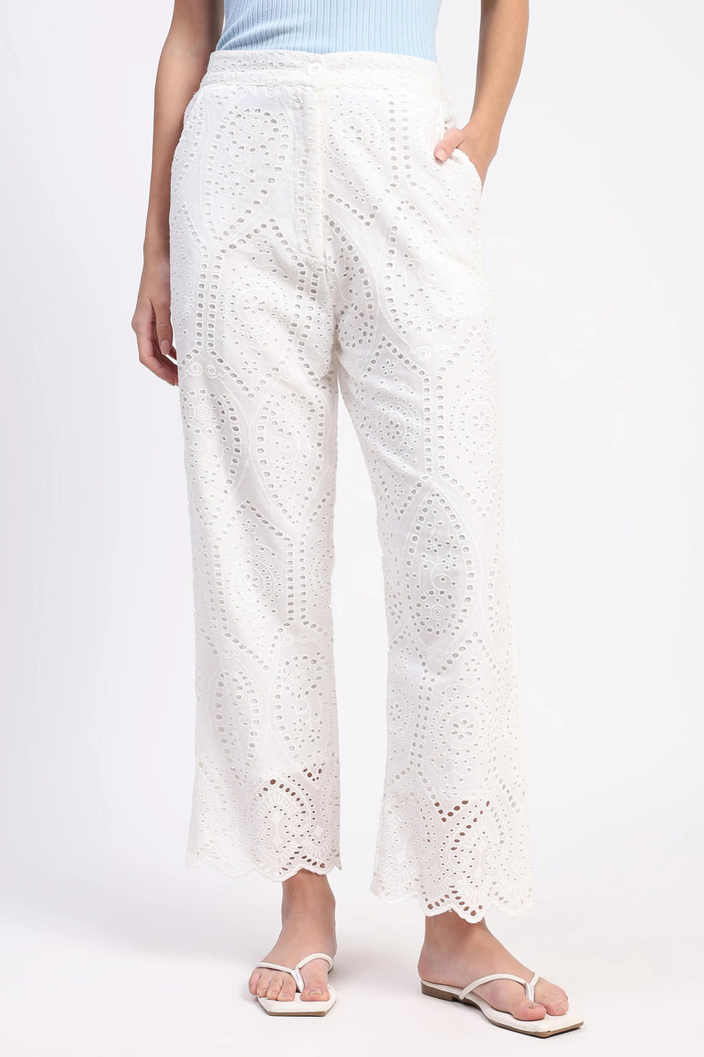 Cream Embroidered Schiffli Trouser