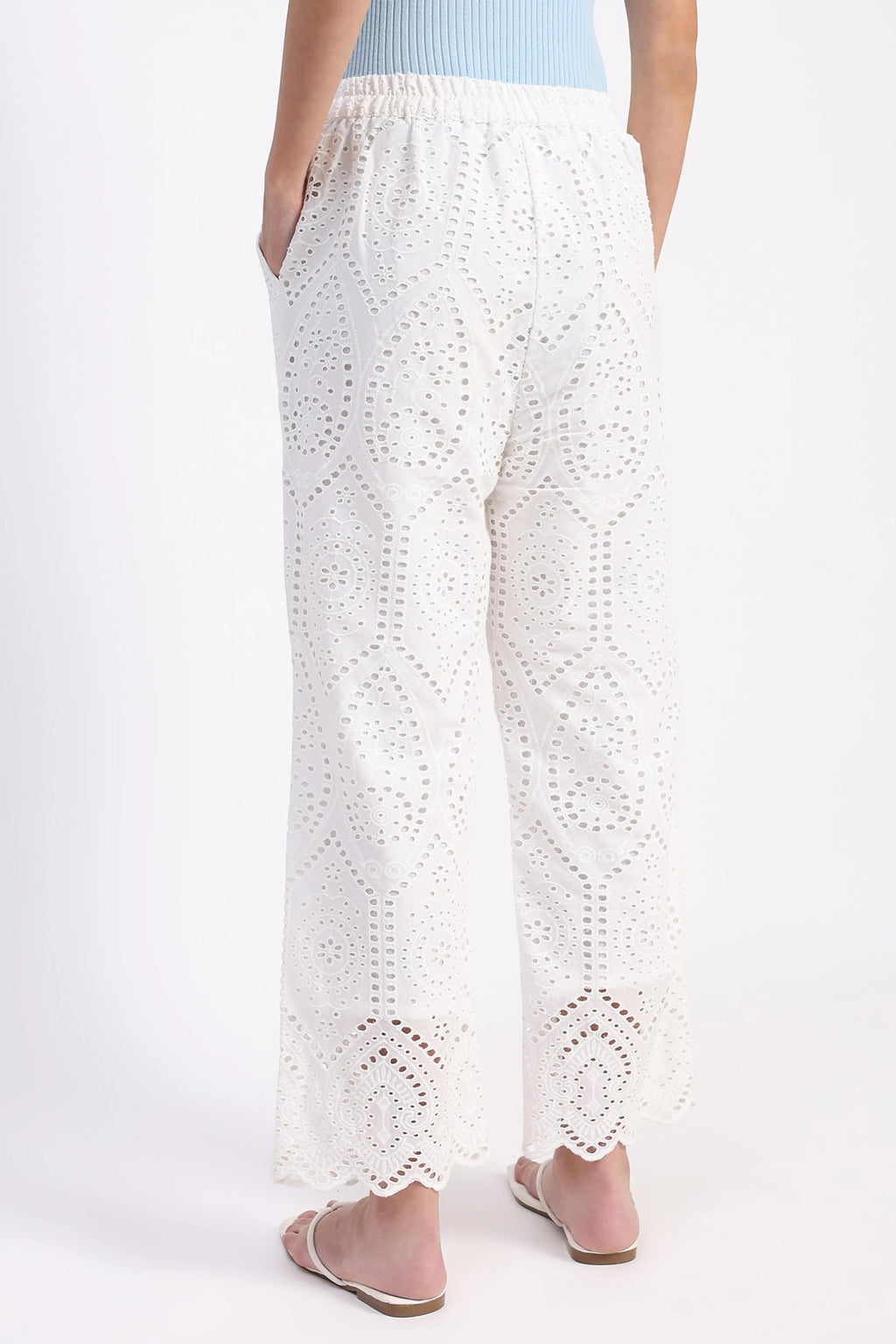 Cream Embroidered Schiffli Trouser