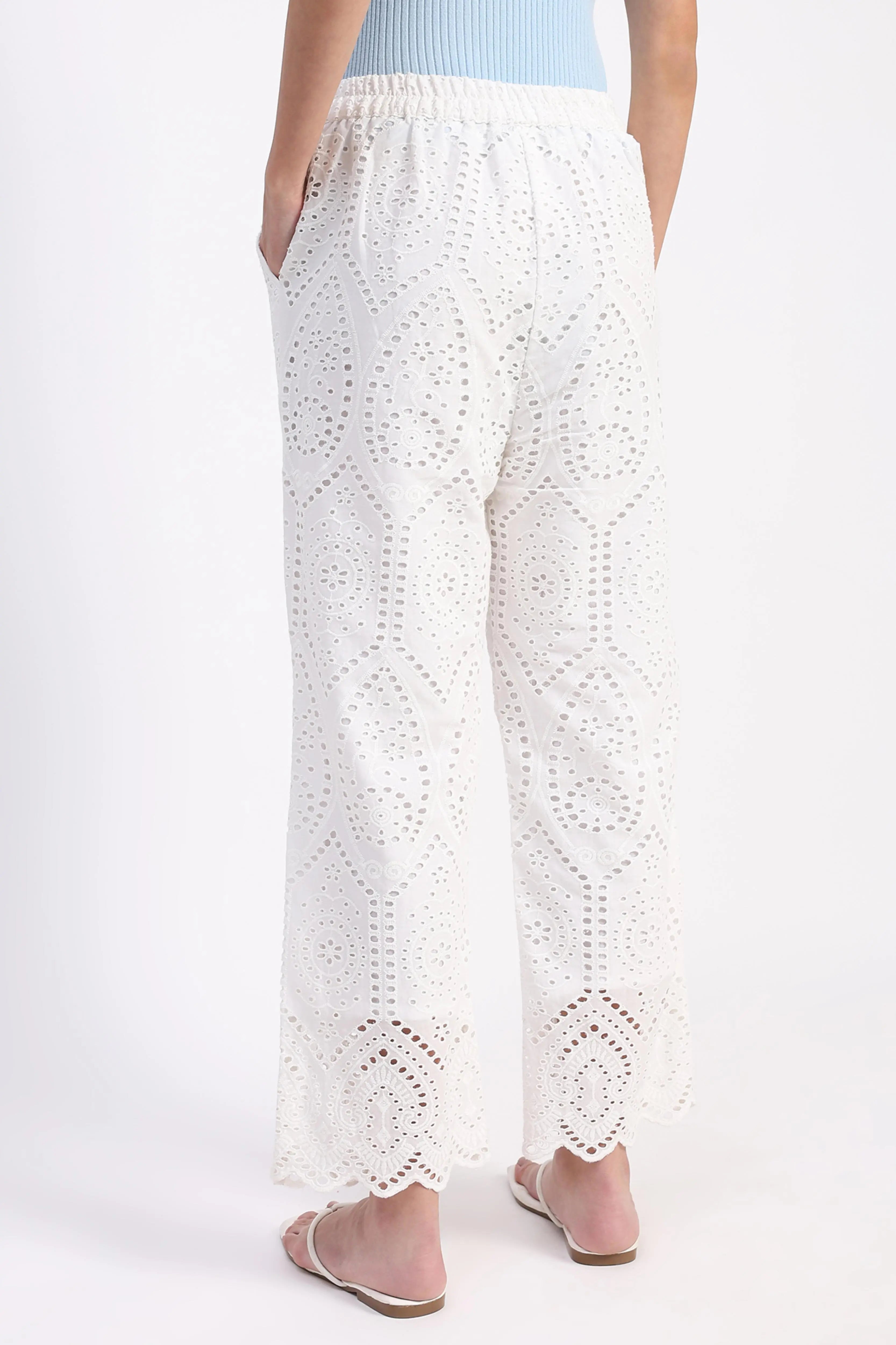 Cream Embroidered Schiffli Trouser