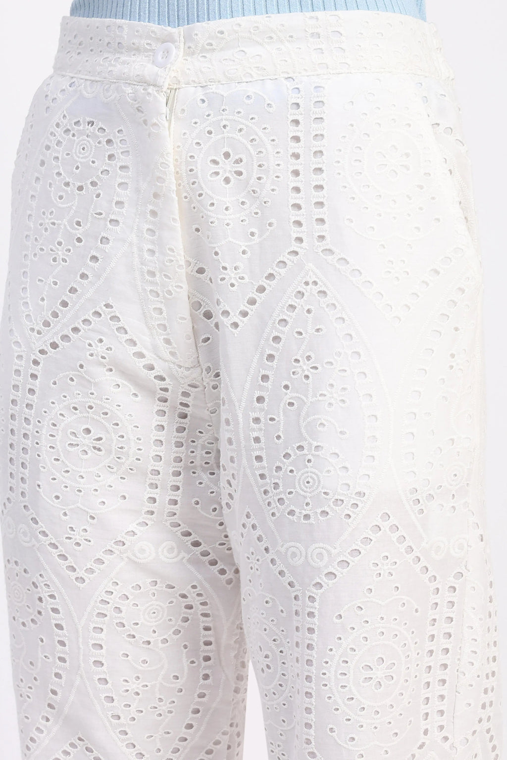Cream Embroidered Schiffli Trouser