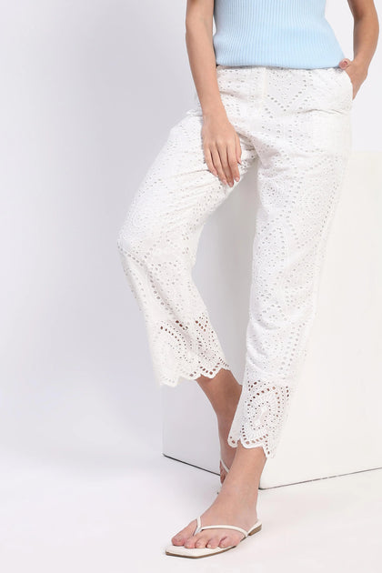 Cream Embroidered Schiffli Trouser