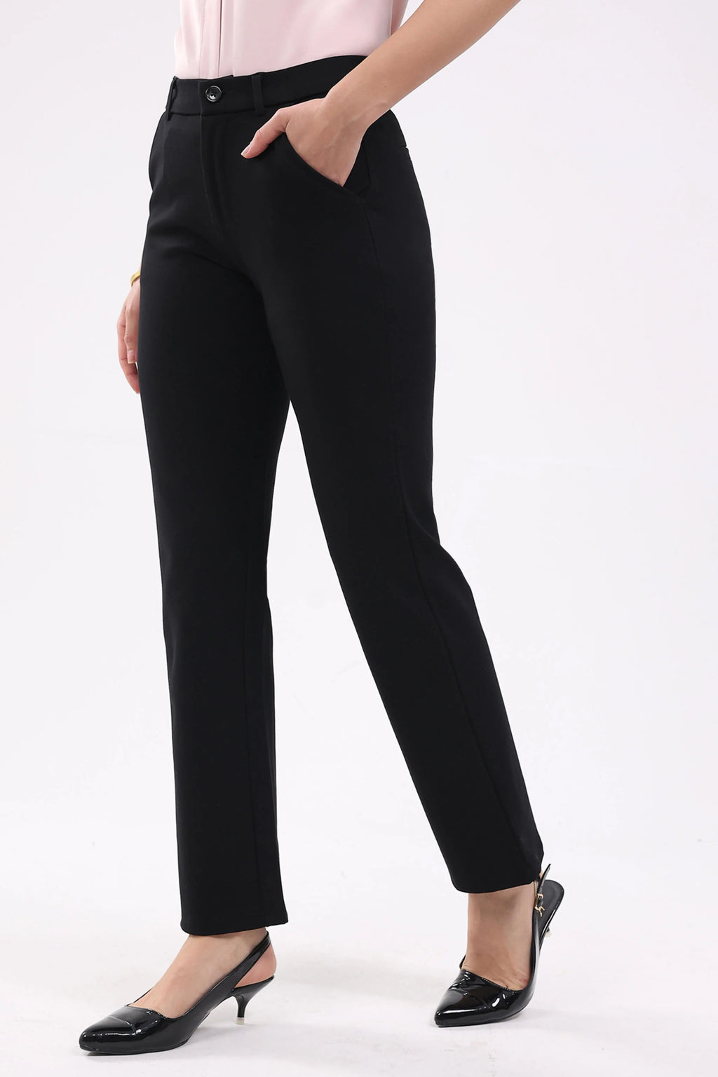Black Straight Cotton Spandex Trousers