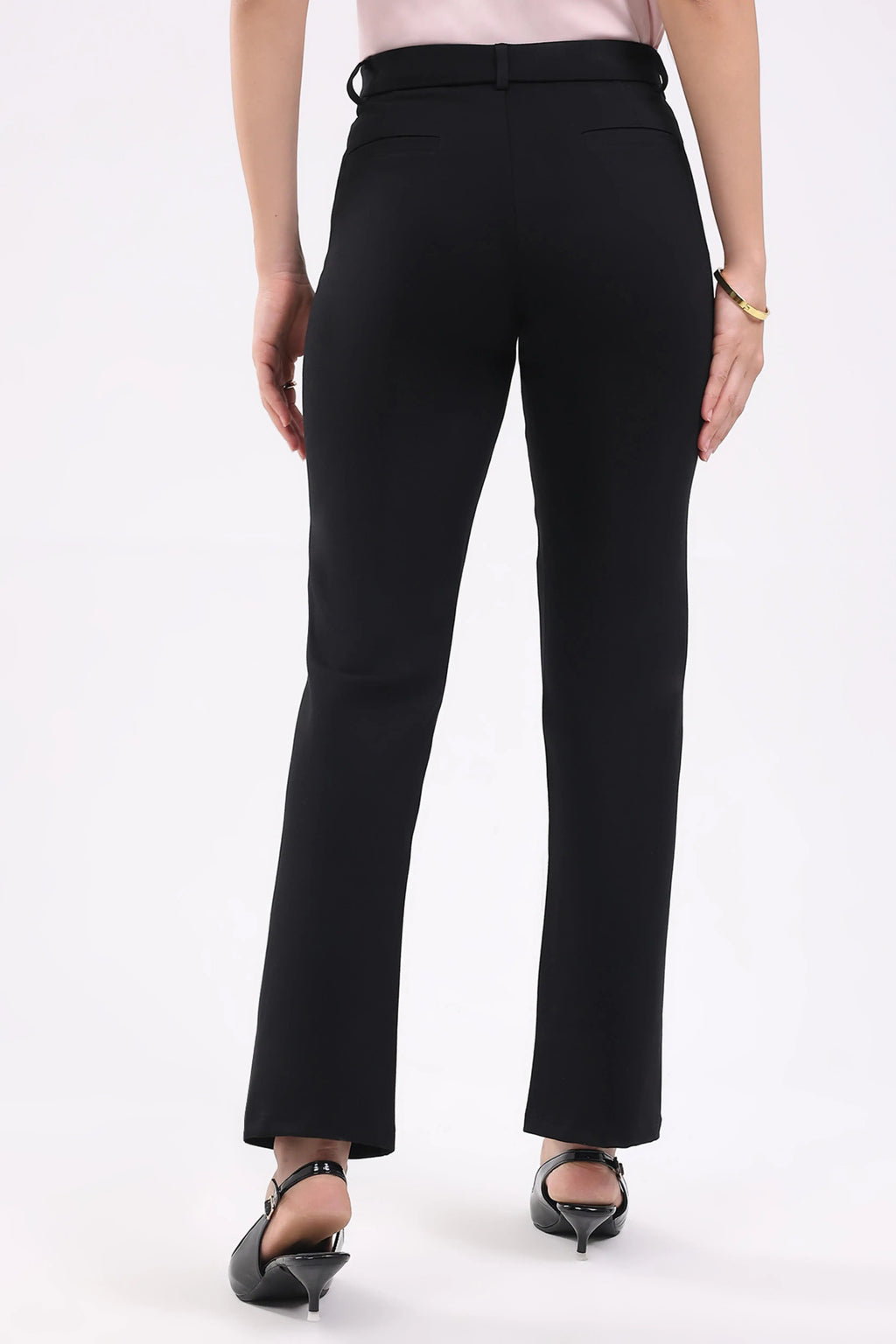 Black Straight Cotton Spandex Trousers