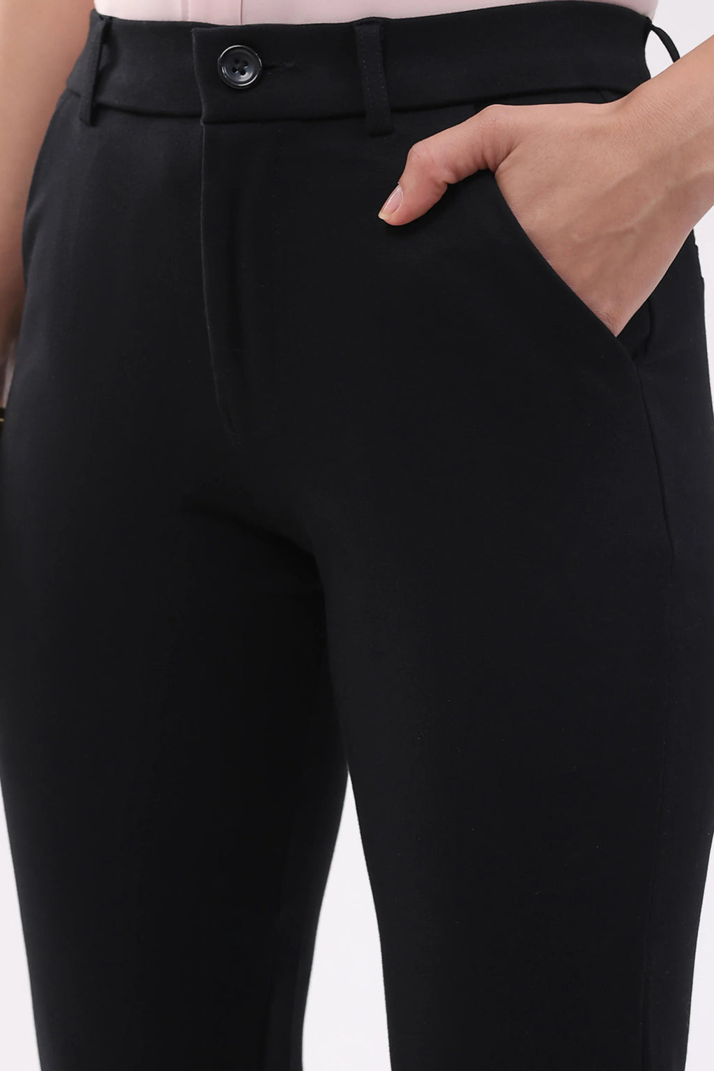 Black Straight Cotton Spandex Trousers