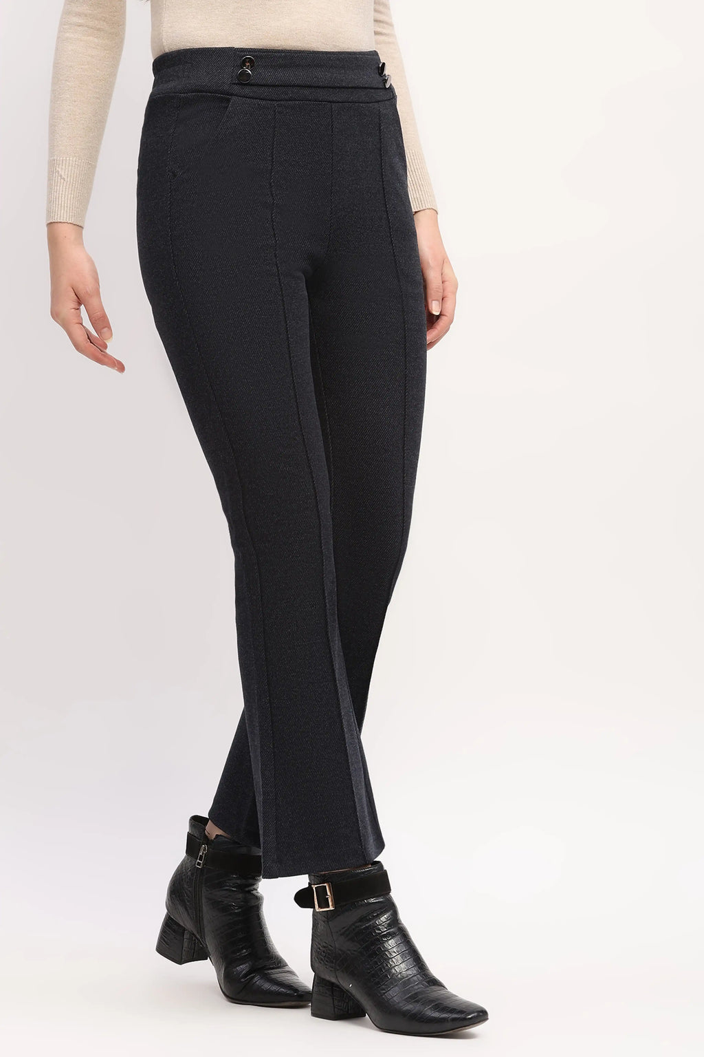 Grey Slim-Fit Bootcut Trousers