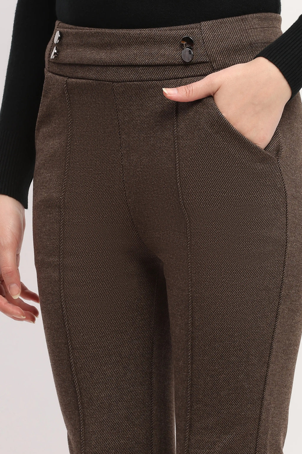 Brown Slim-Fit Bootcut Trousers