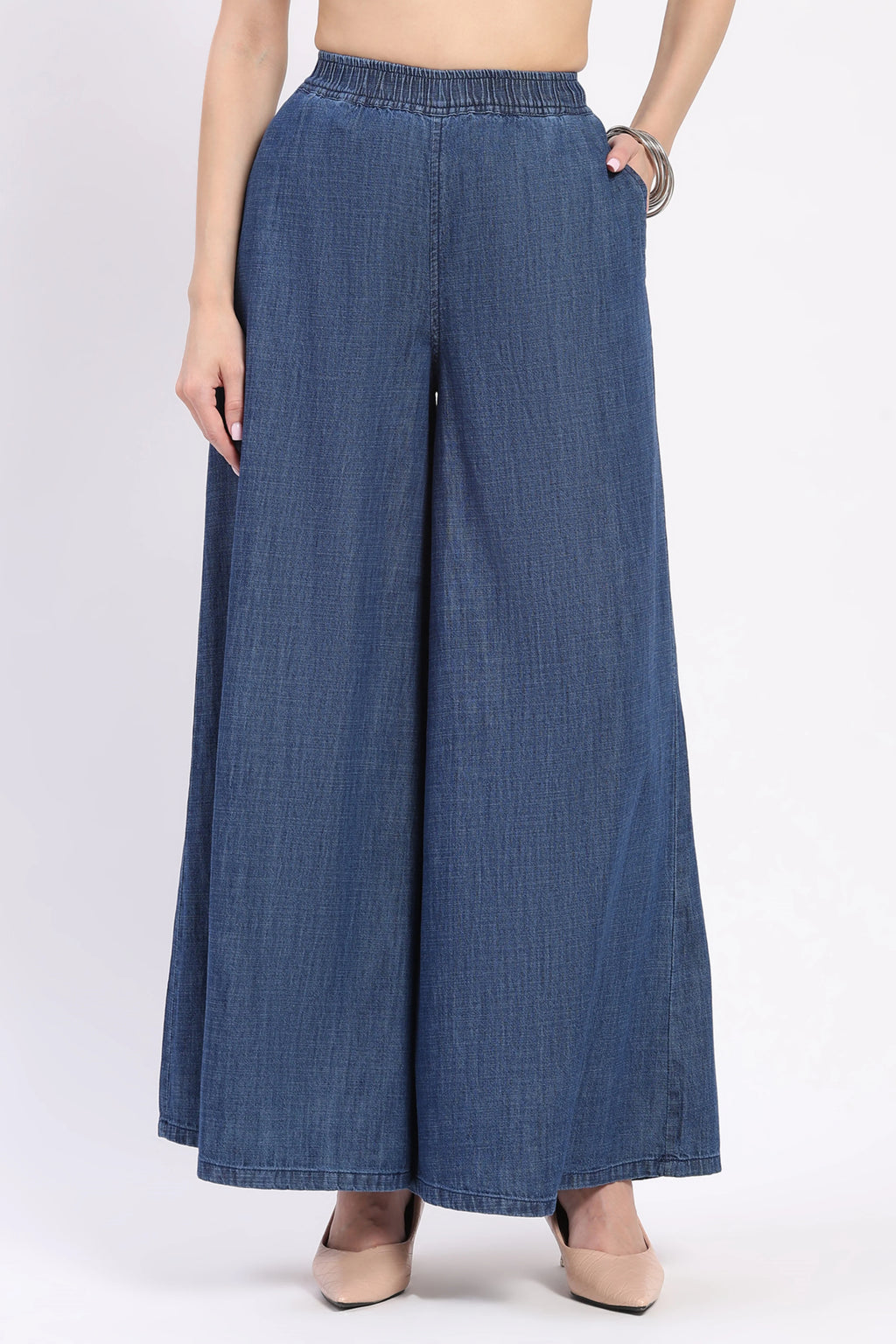 Blue Flared Cotton Lower