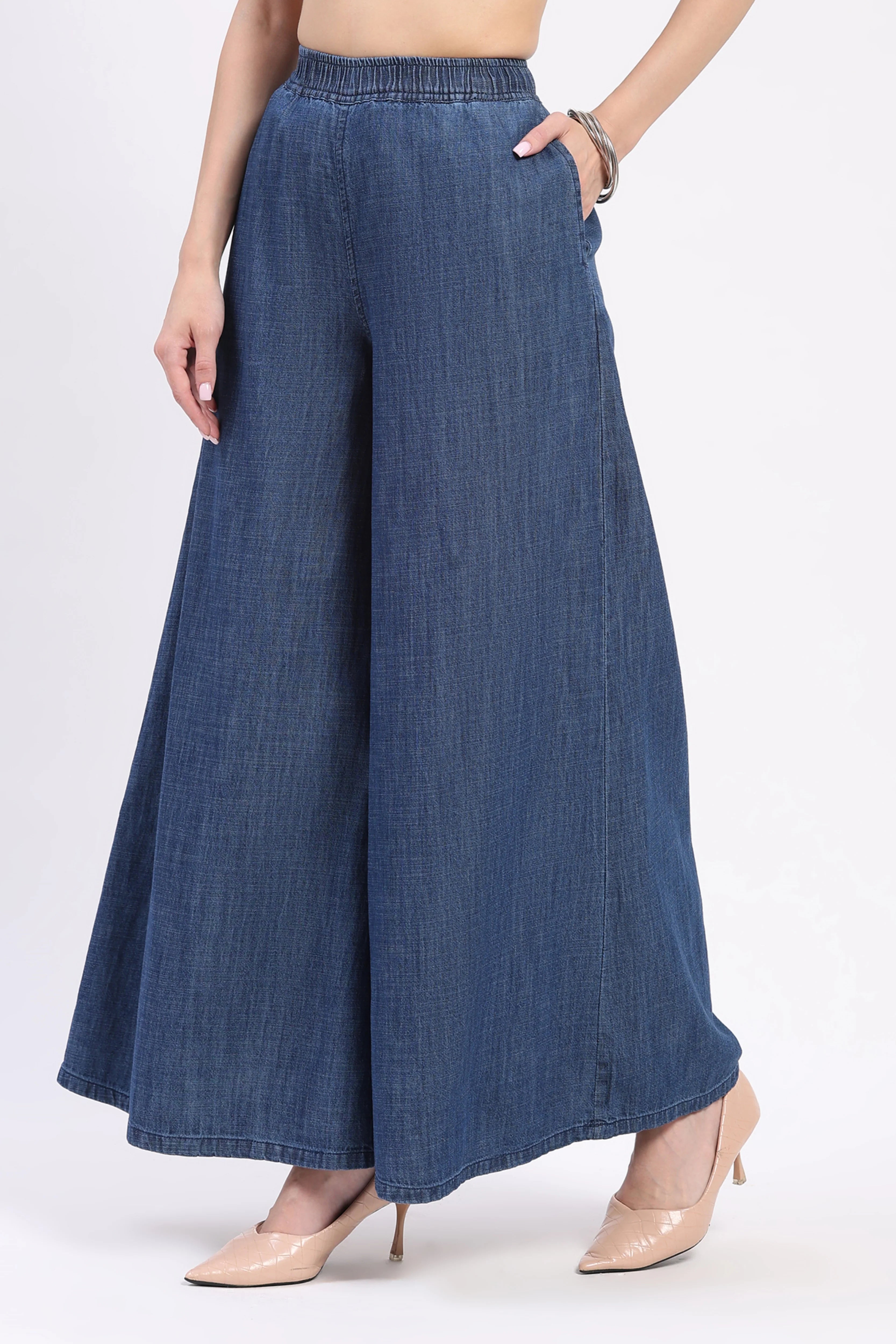 Blue Flared Cotton Lower