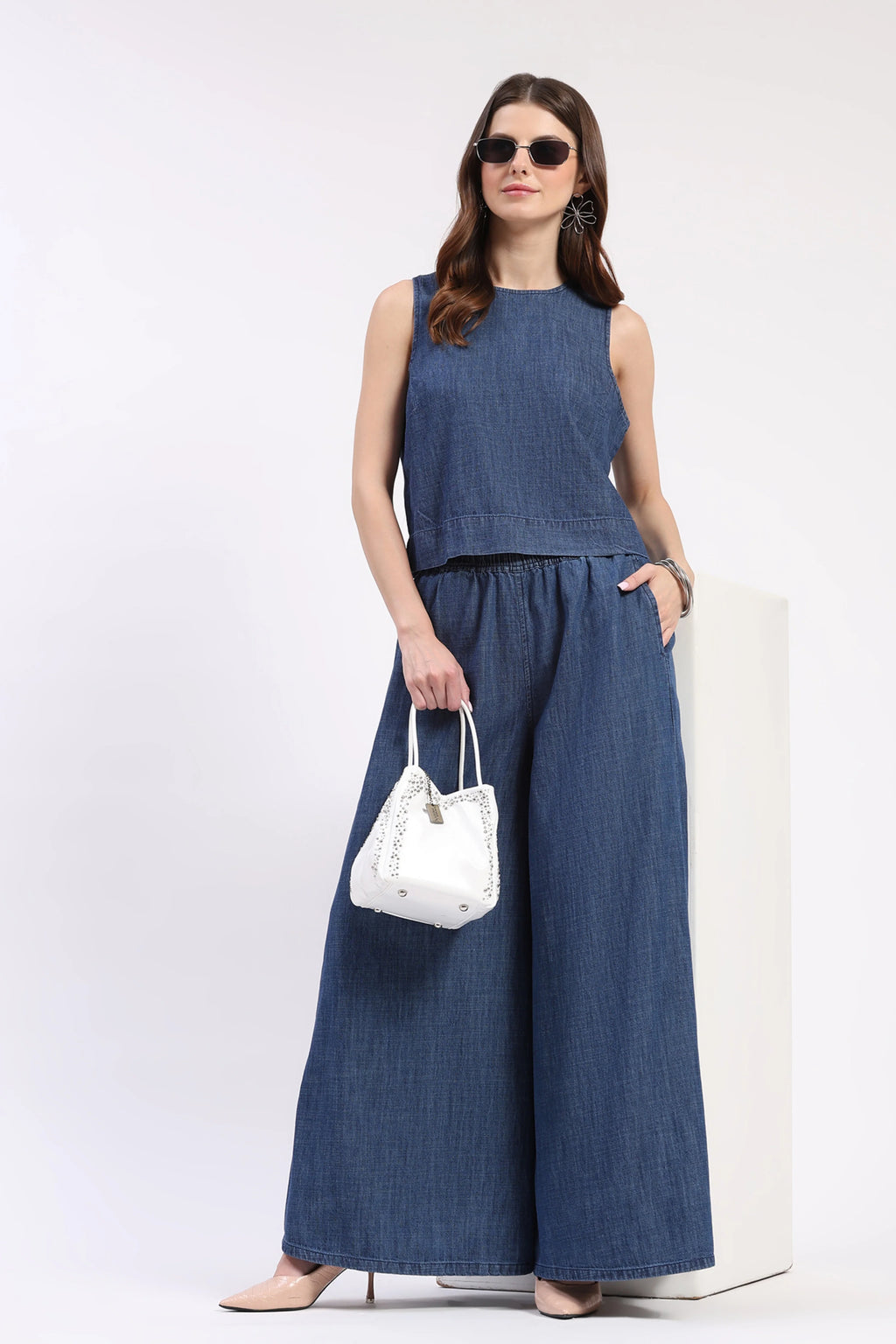 Blue Flared Cotton Lower