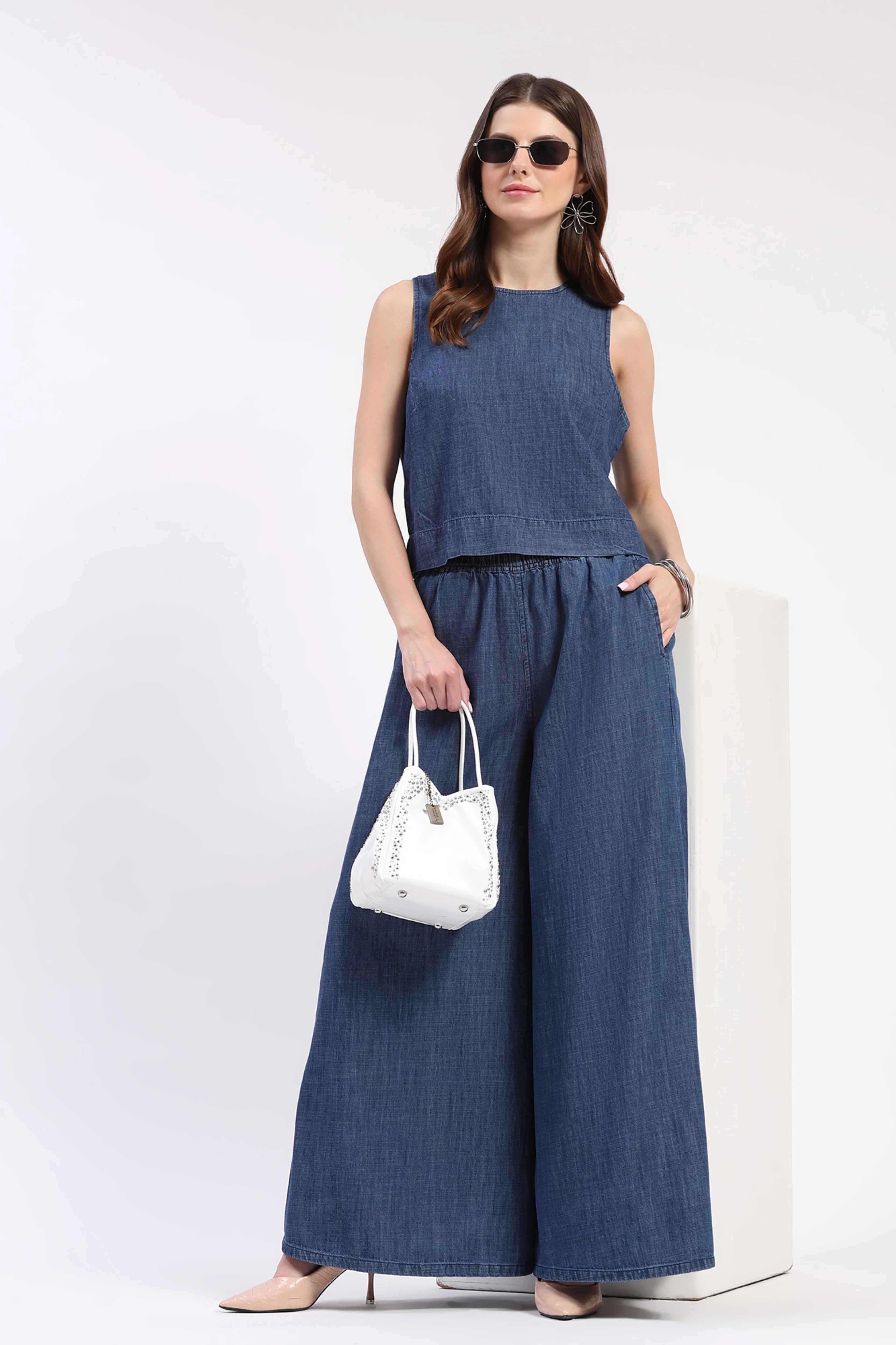 Blue Flared Cotton Lower
