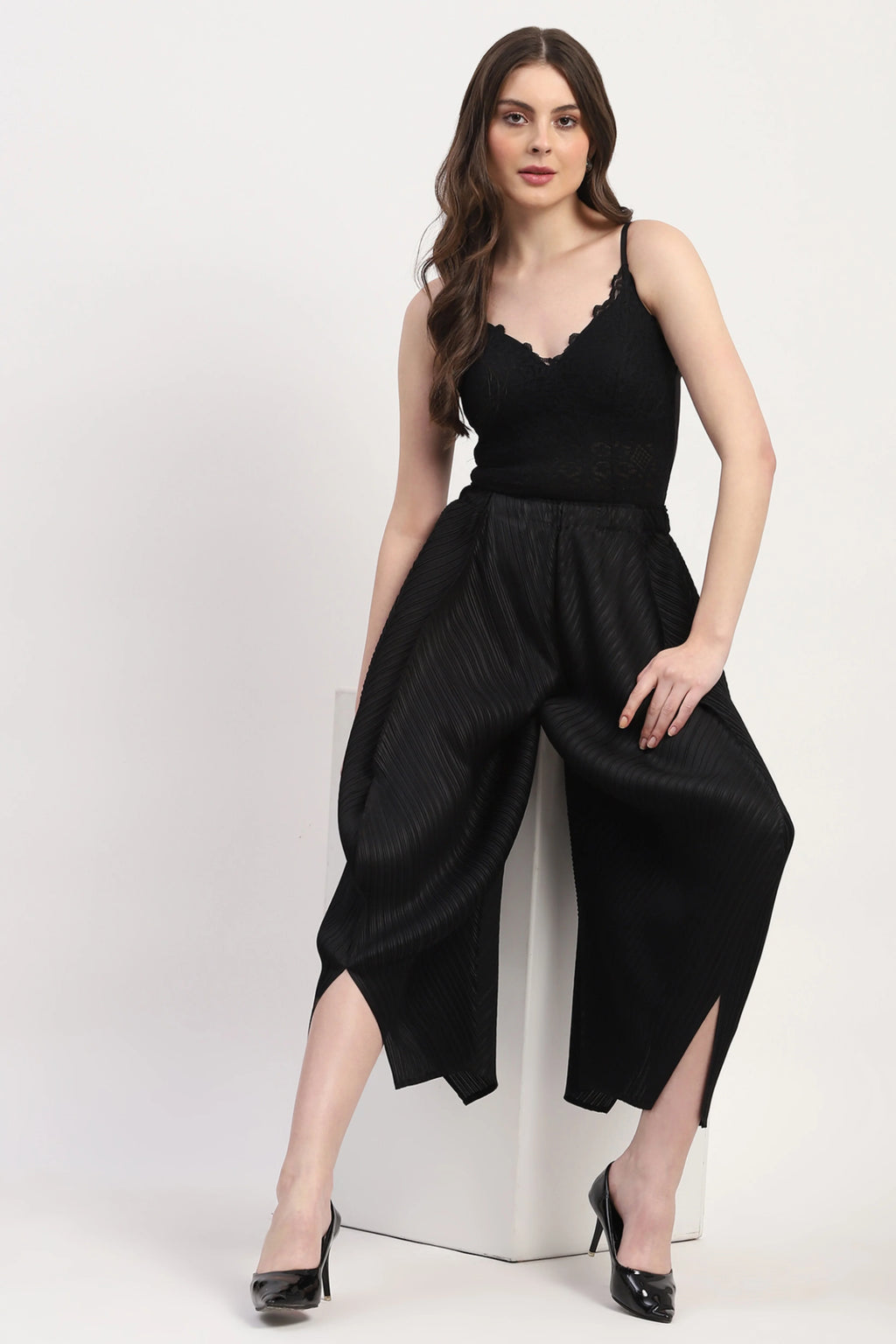 Black Polyester Solid Lower