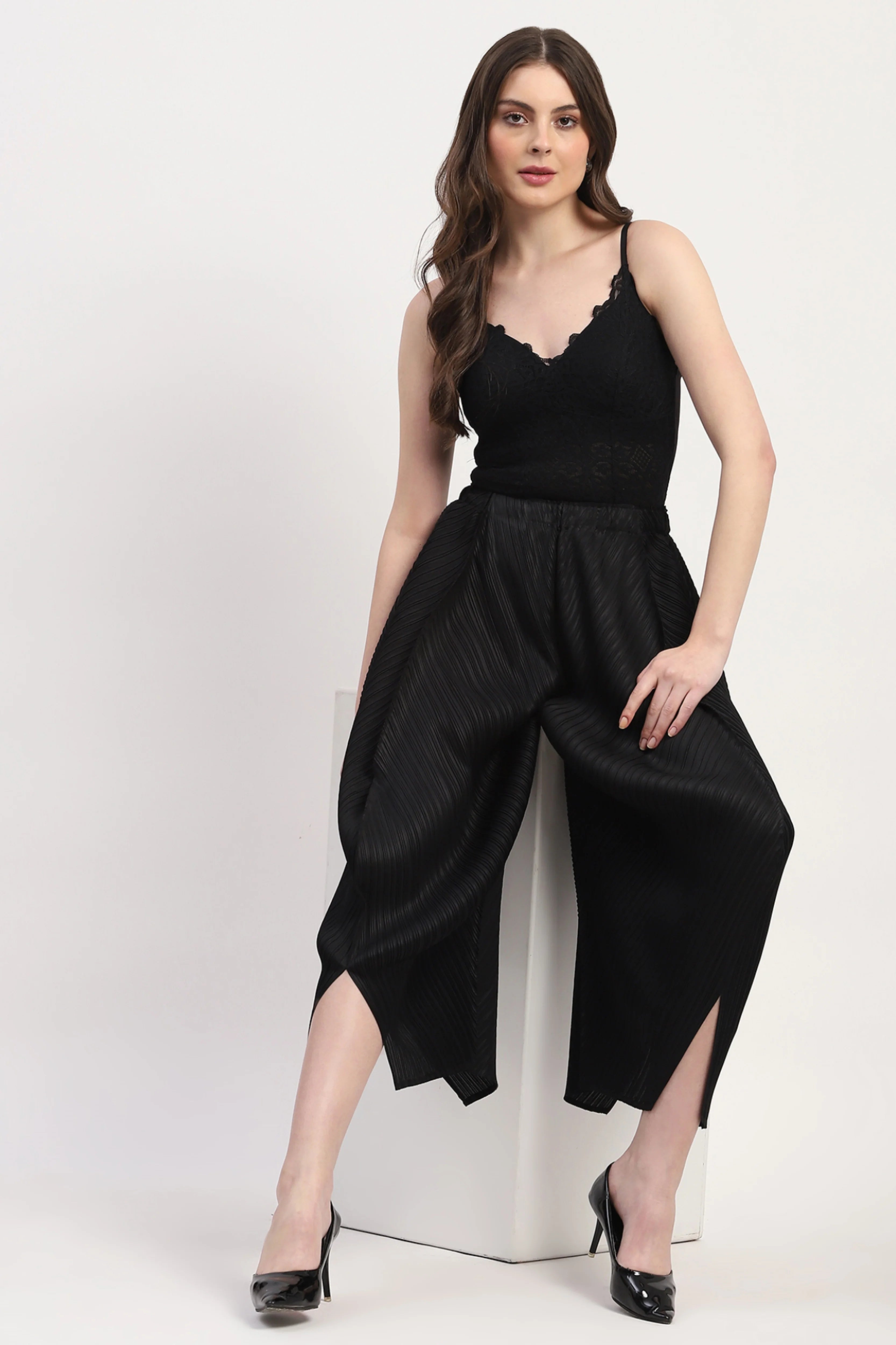 Black Polyester Solid Lower