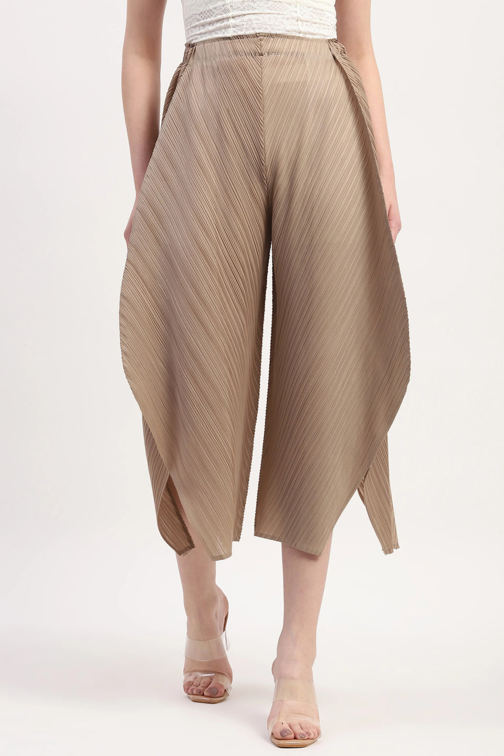 Beige Polyester Solid Lower