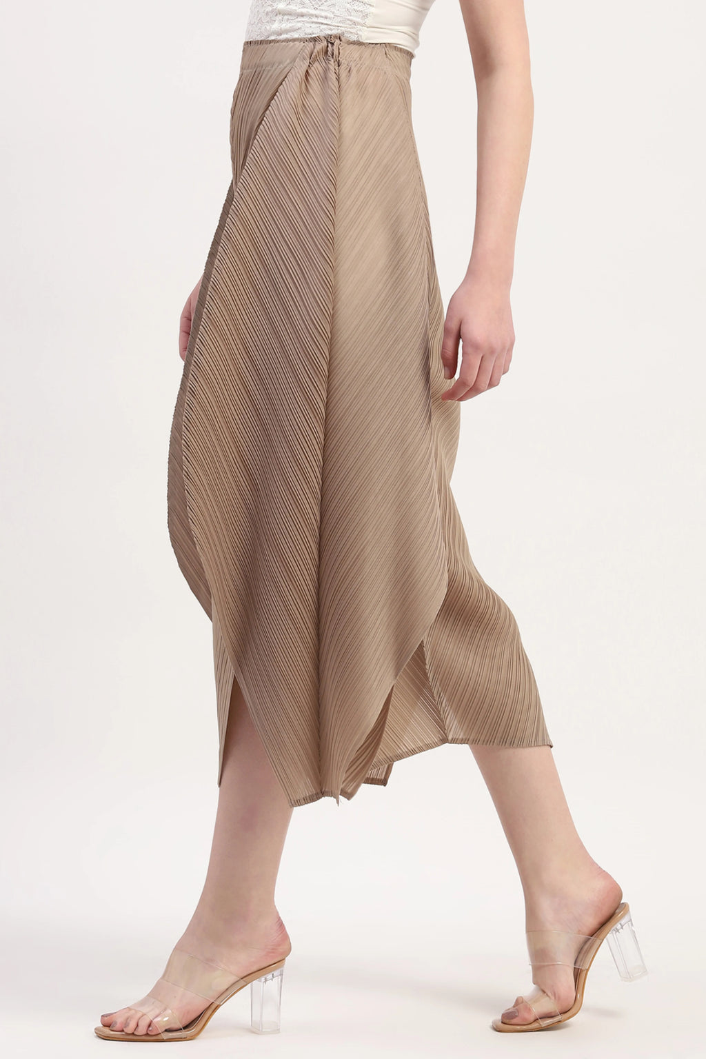 Beige Polyester Solid Lower