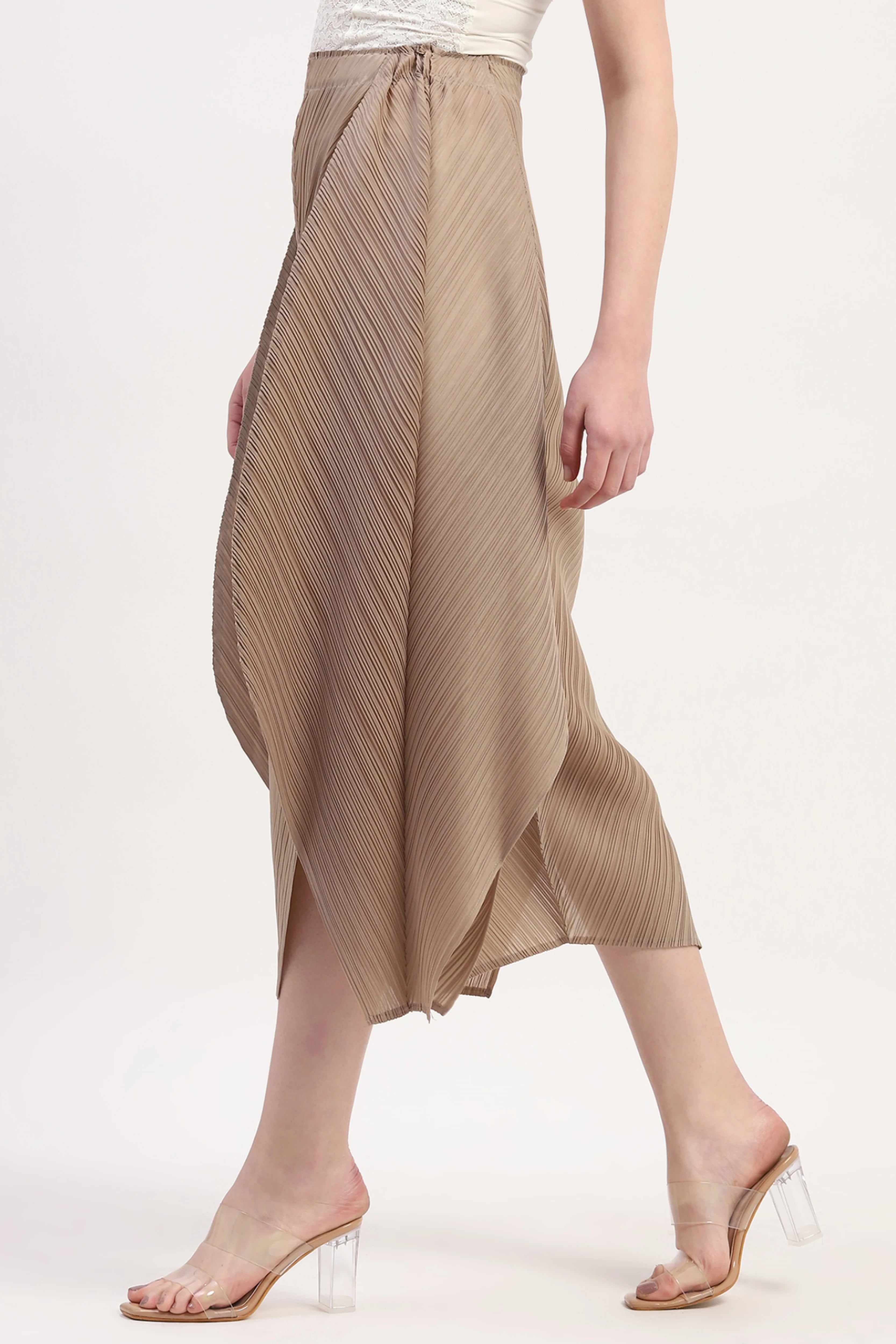 Beige Polyester Solid Lower