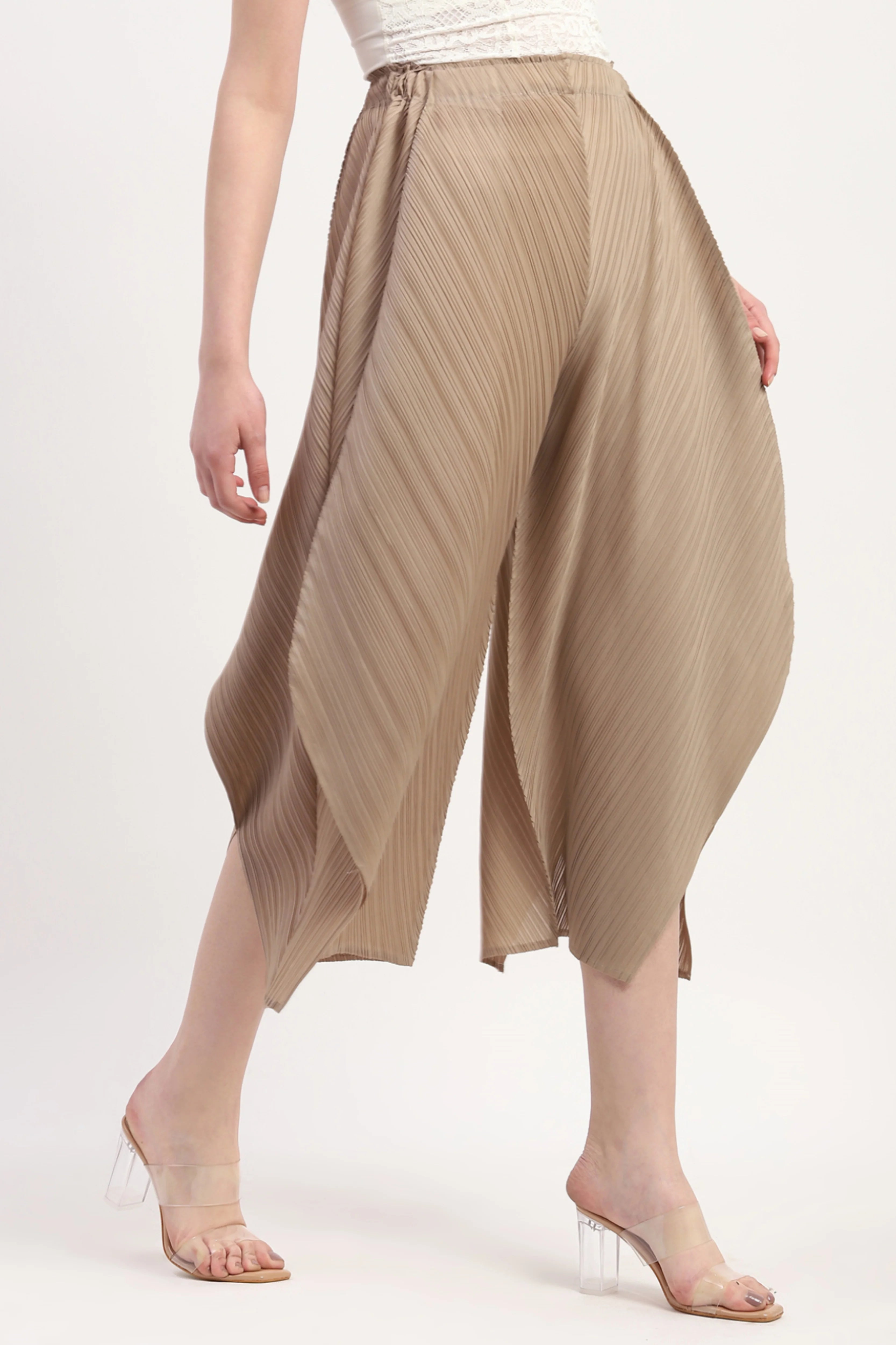 Beige Polyester Solid Lower