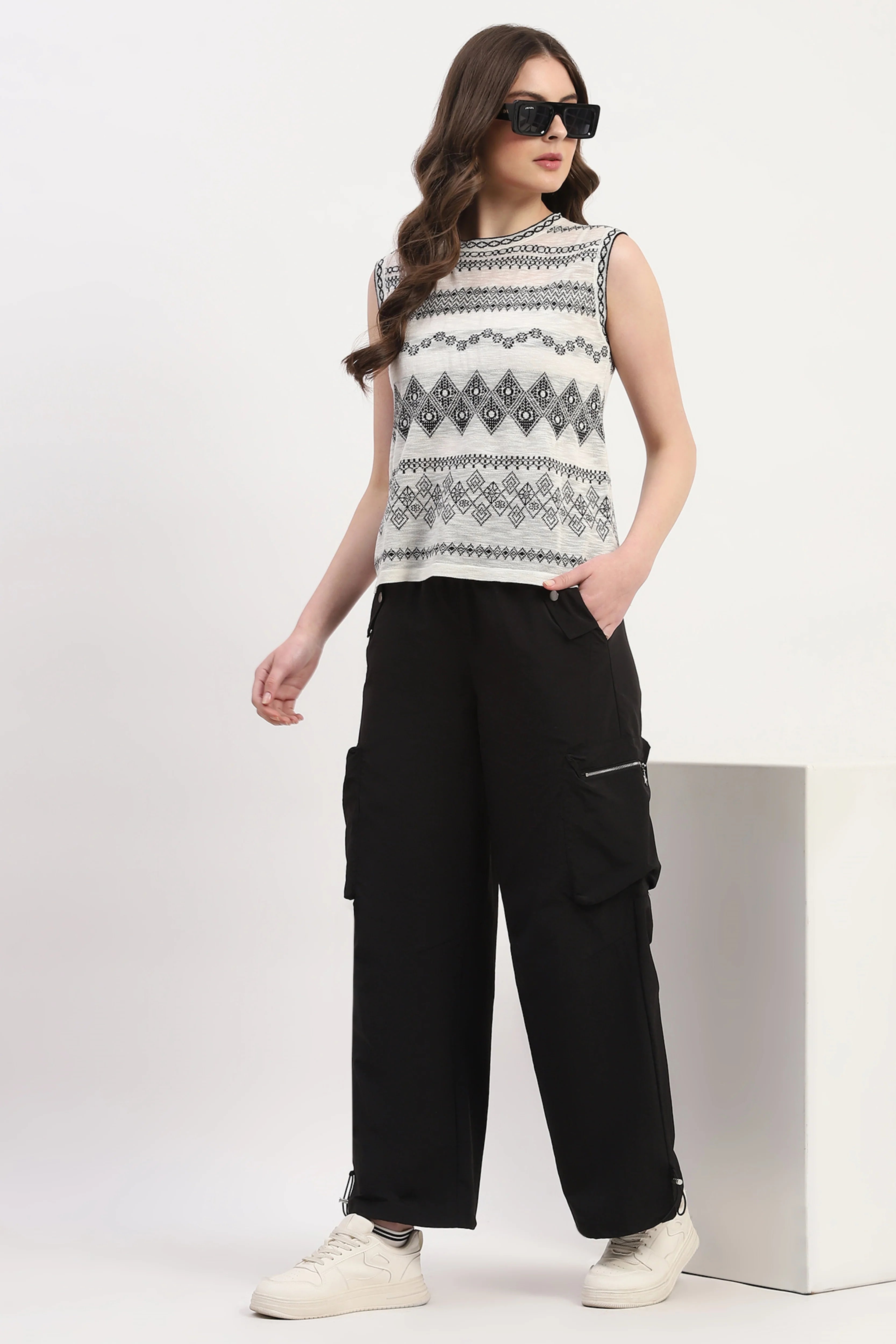 Black Polyester Solid Trouser