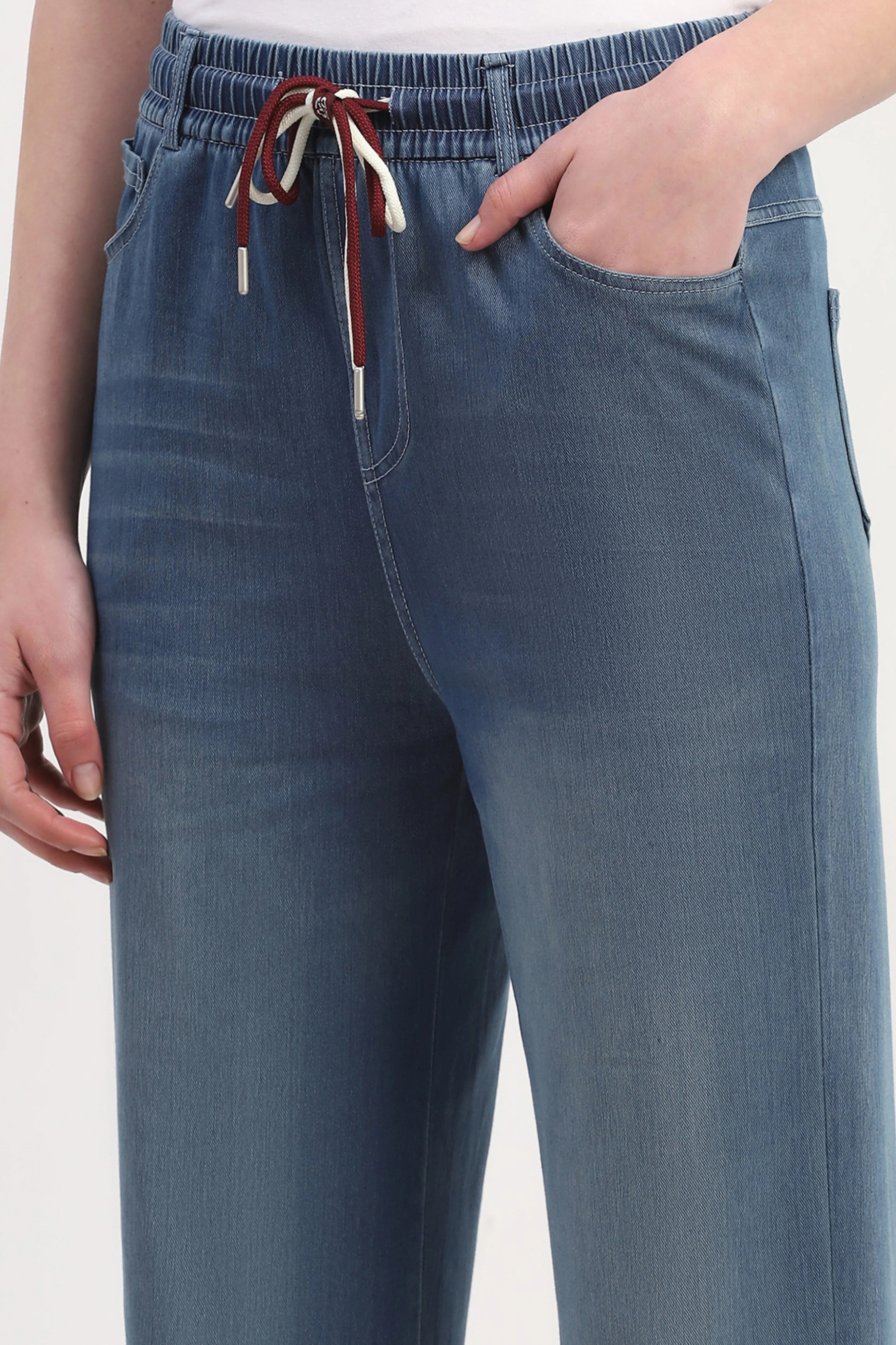 Blue Cotton Blend Solid Lower